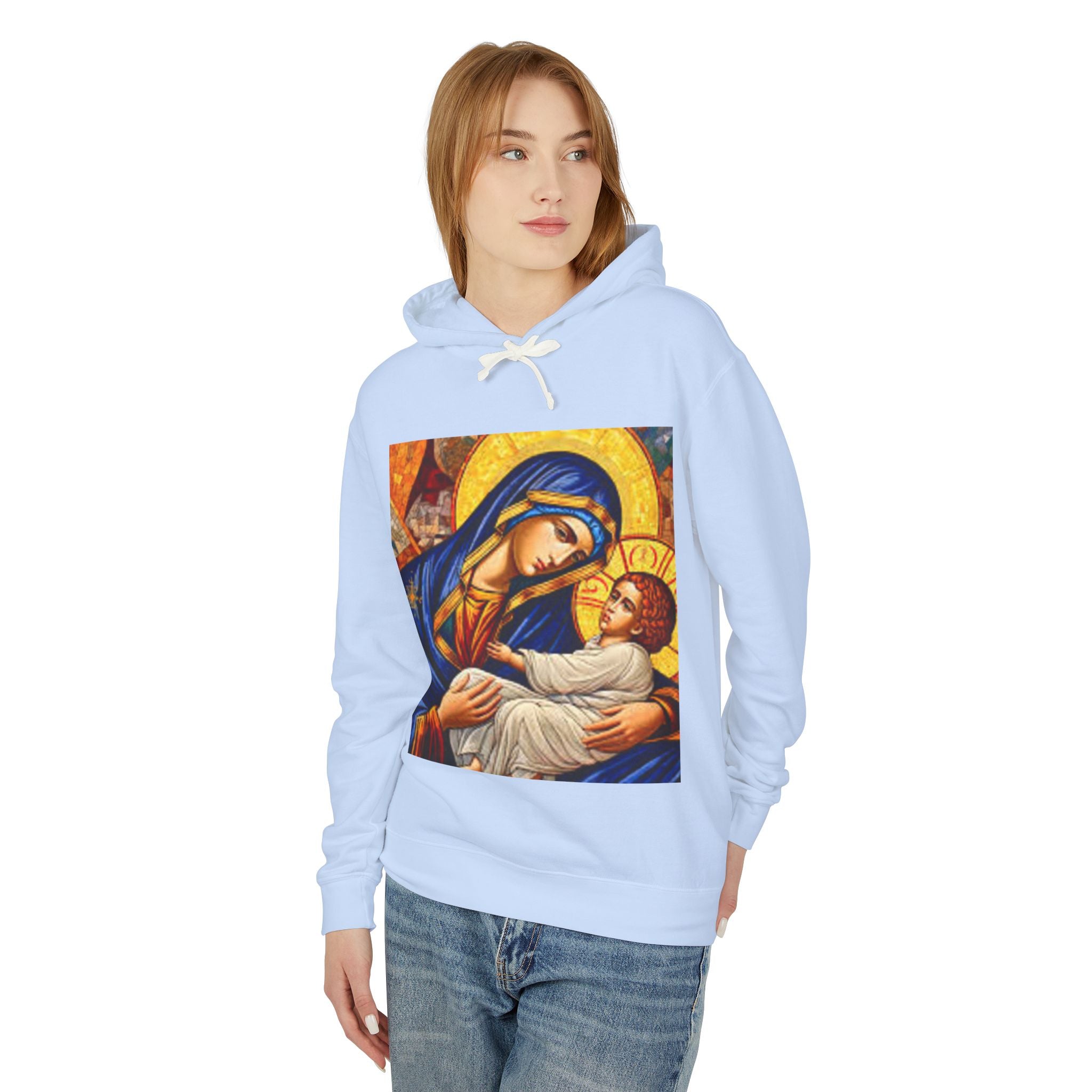Mary and Child Unisex Hooded Sweatshirt – Faith Inspired Lightweight Hoodie