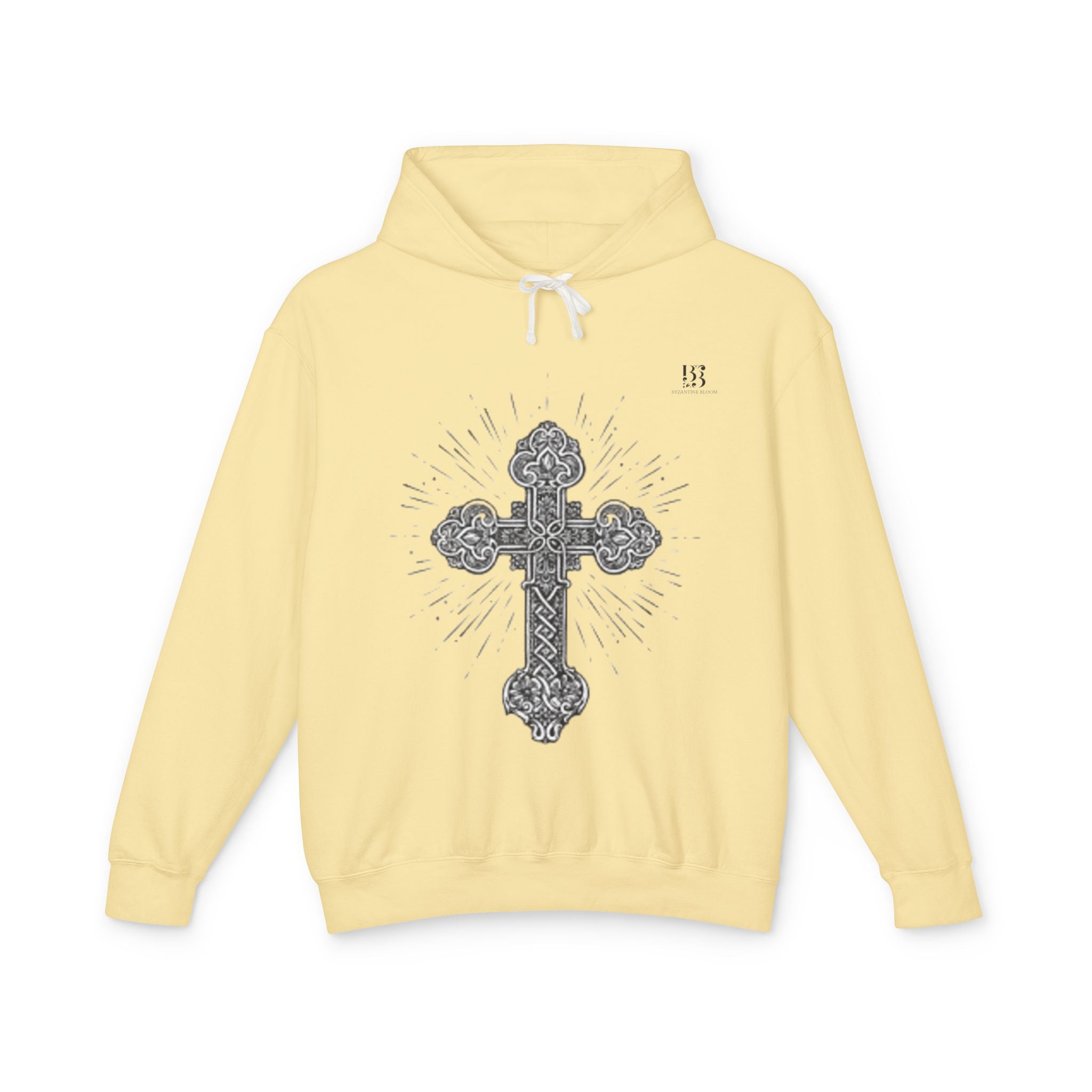 Unisex Lightweight Hooded Sweatshirt with Intricate Cross Design - Perfect for Faith and Style Lovers