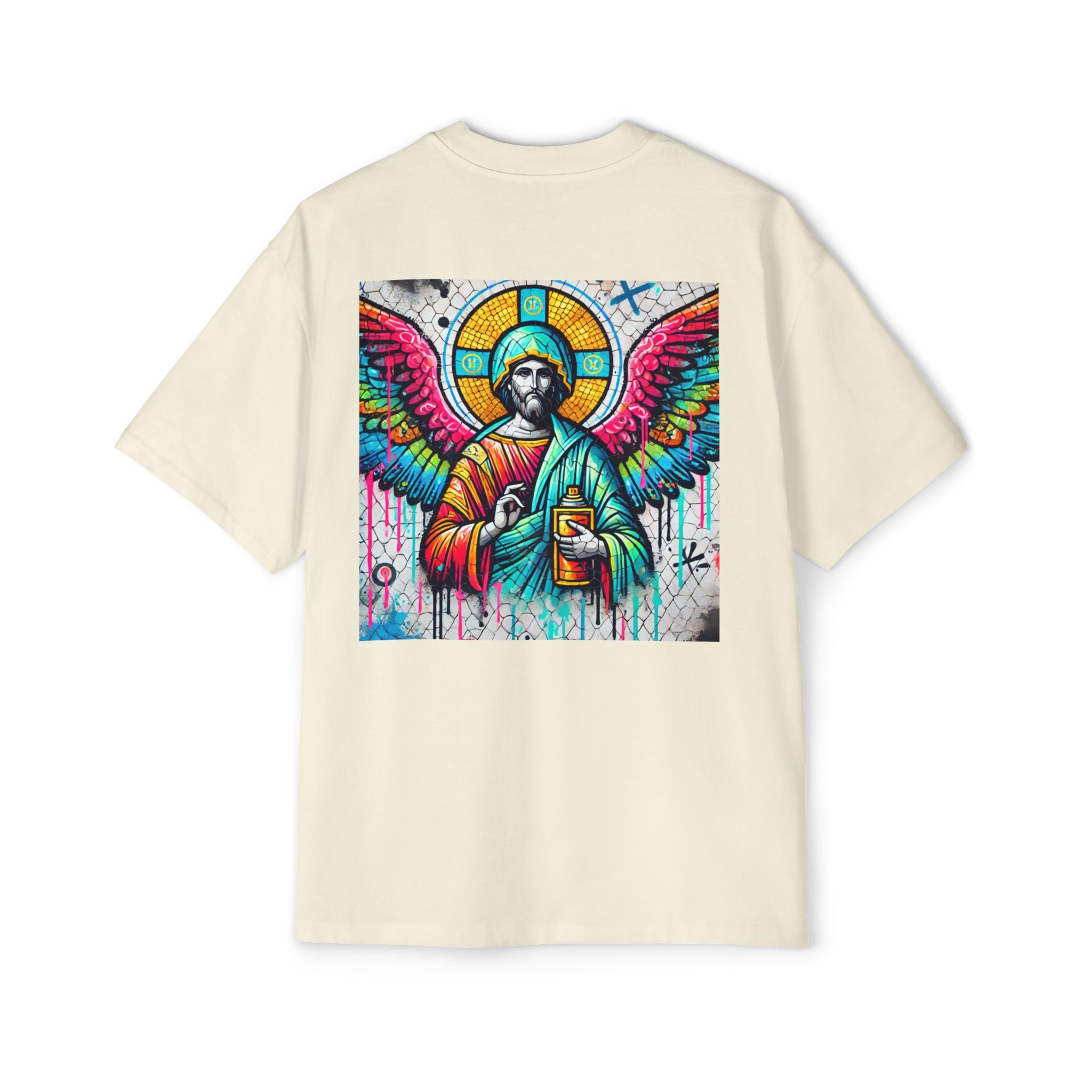 Colorful Angel Graphic Oversized Tee for Men - Spiritual Streetwear