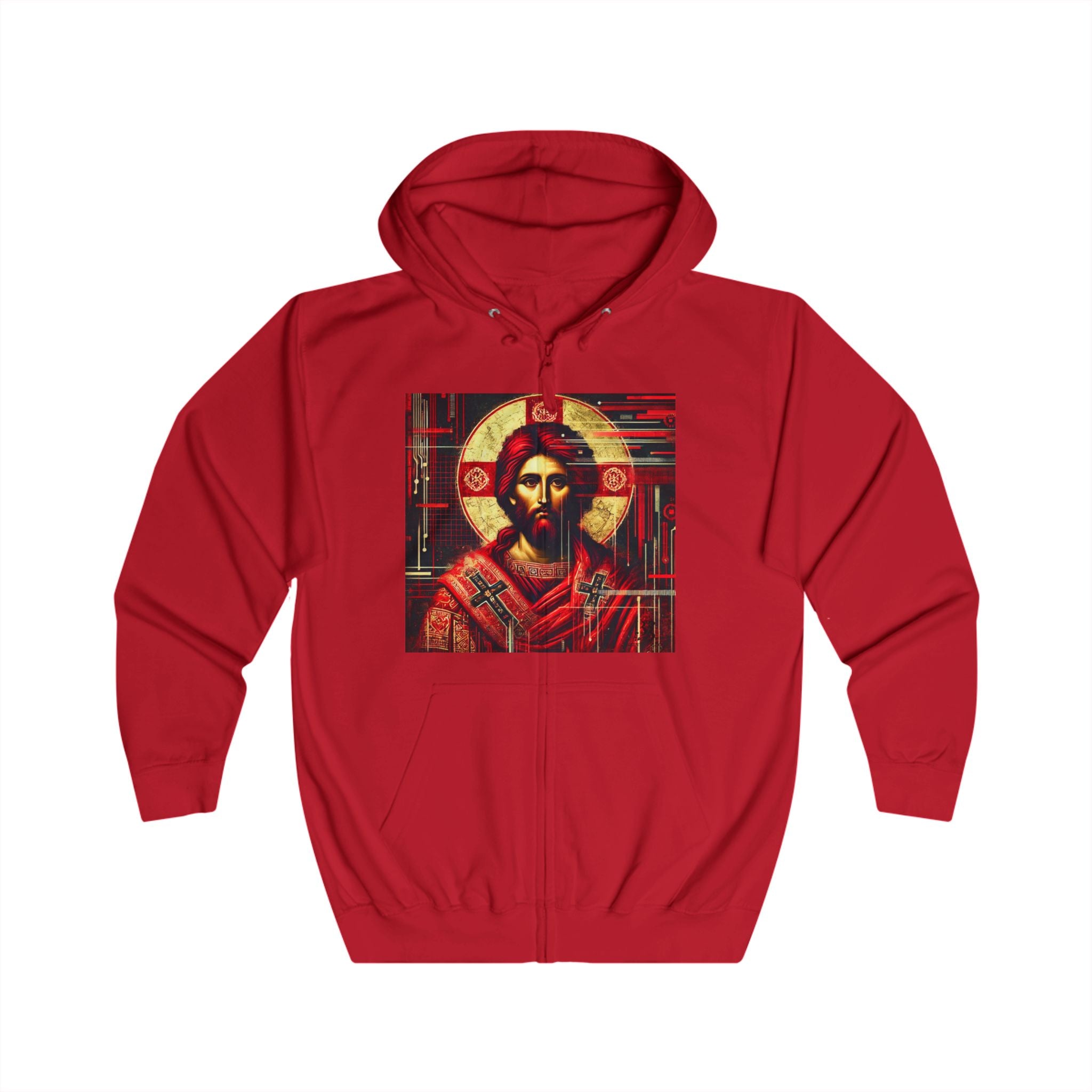 Unisex Full Zip Hoodie with Iconic Christ Design - Faith-Inspired Apparel