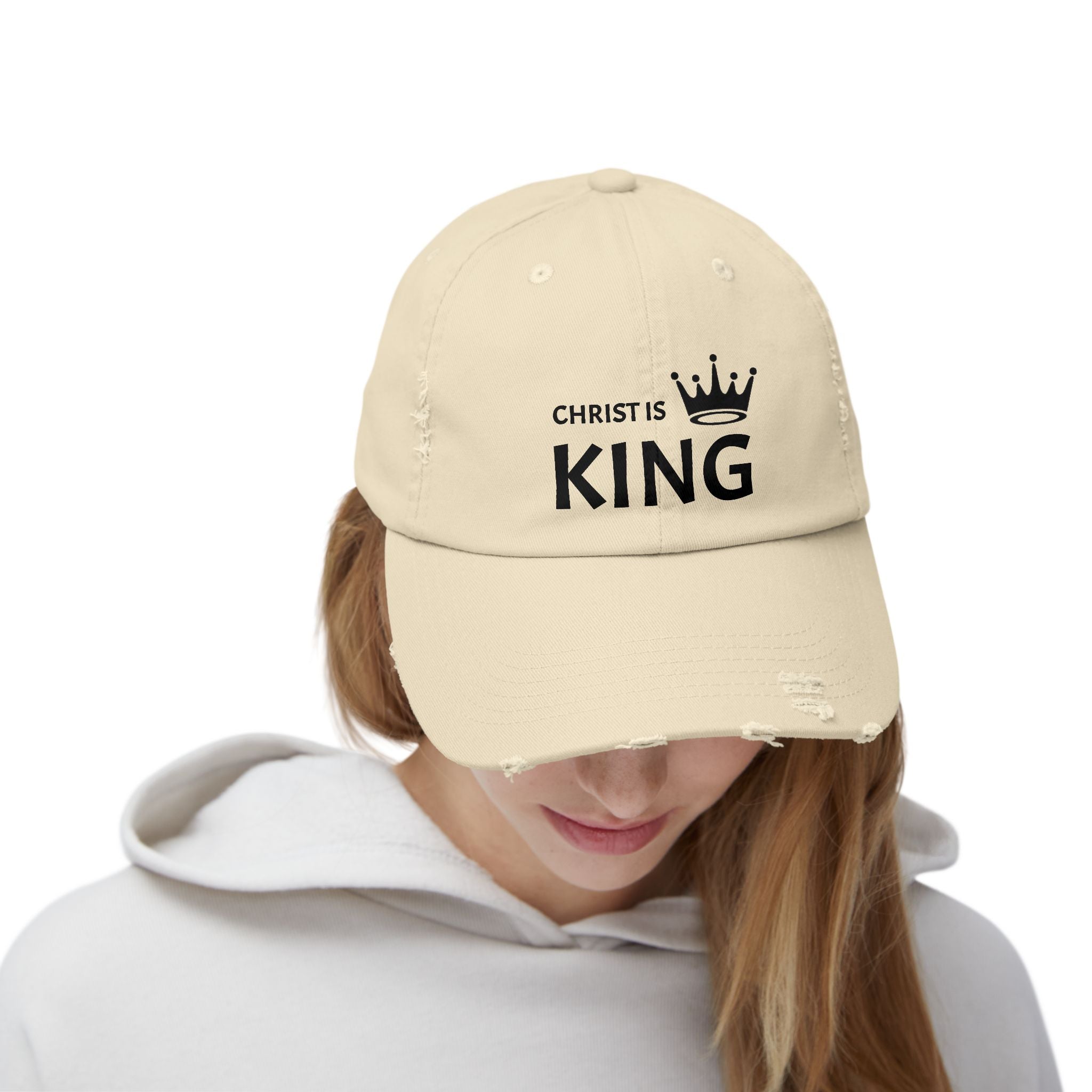Unisex Distressed Cap - 'Christ is King' Inspirational Hat
