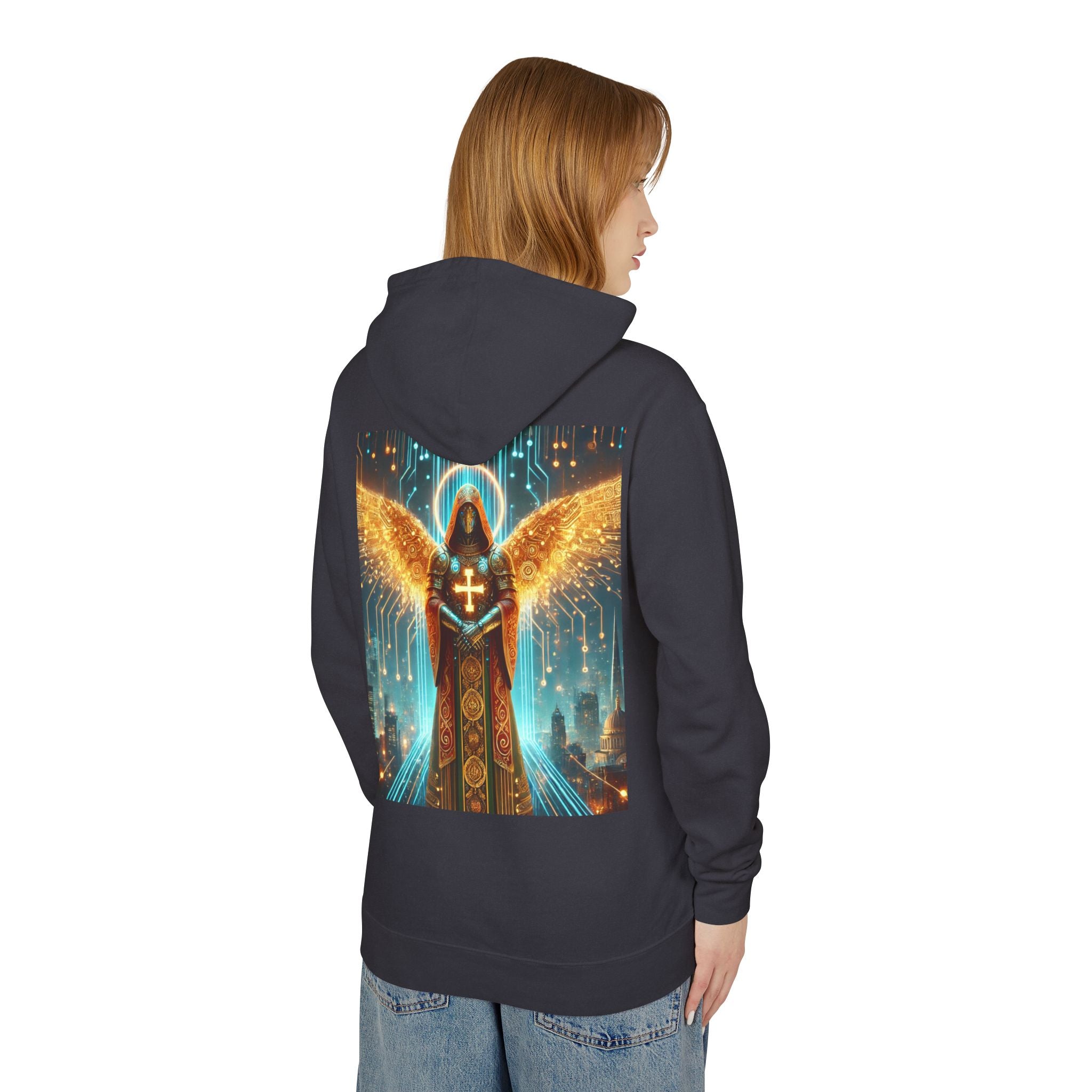Unisex Lightweight Angelic Graphic Hoodie - Dreamy Vibes, Spiritual Design