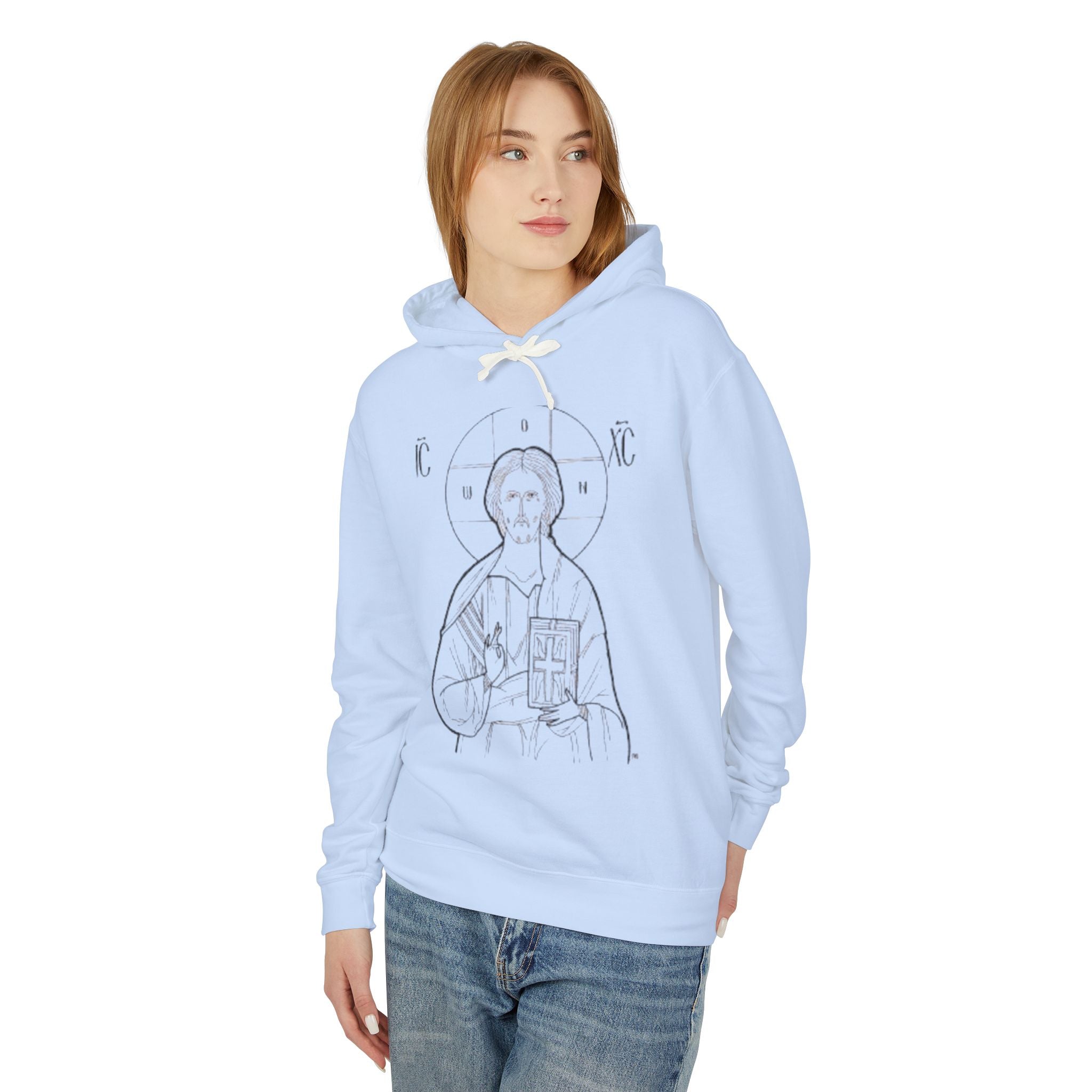Unisex Lightweight Hooded Sweatshirt with Christ Design - Faith-Inspired Apparel