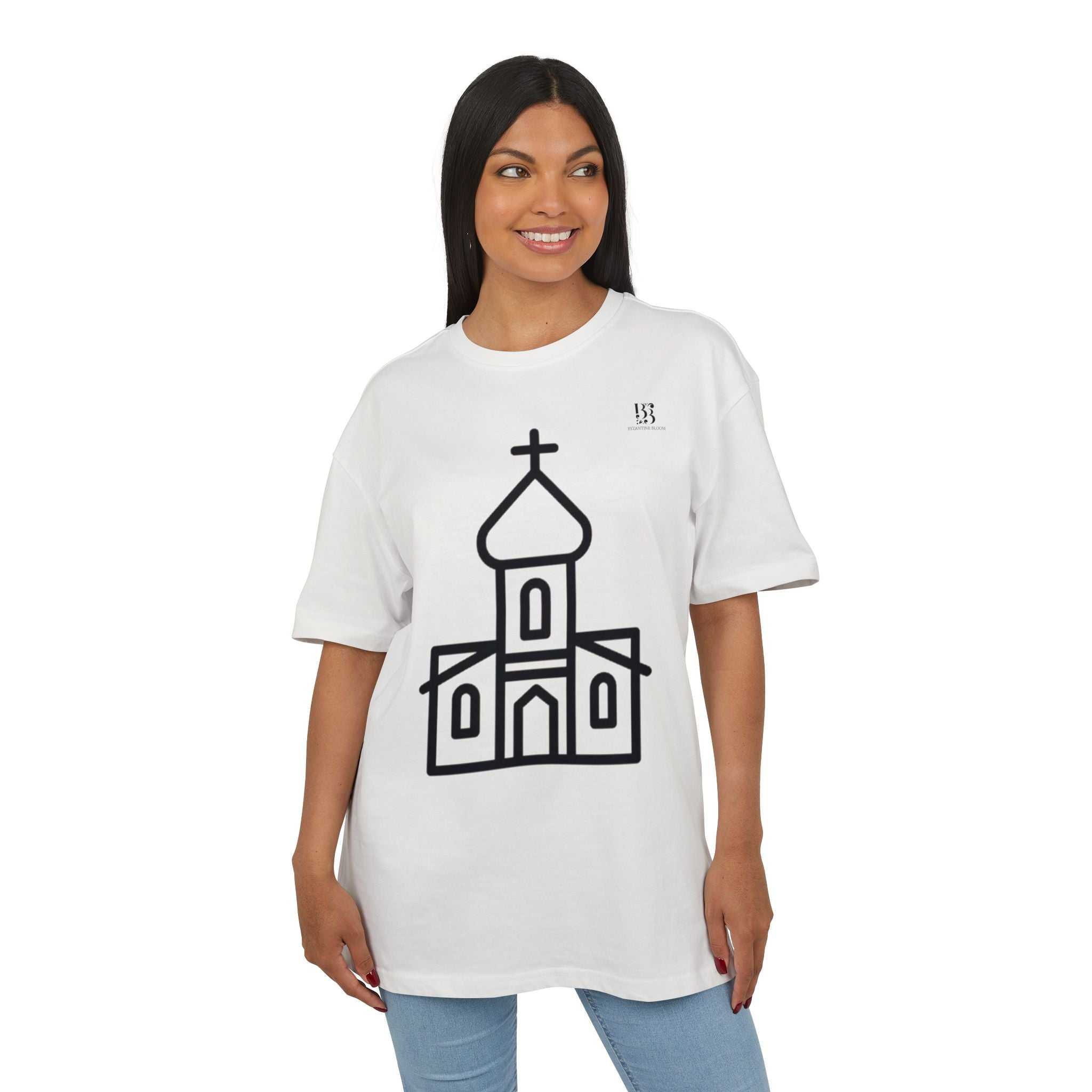 Unisex Heavy Oversize Tee - Modern Minimalist Church Design, Casual Wear for Everyday Style