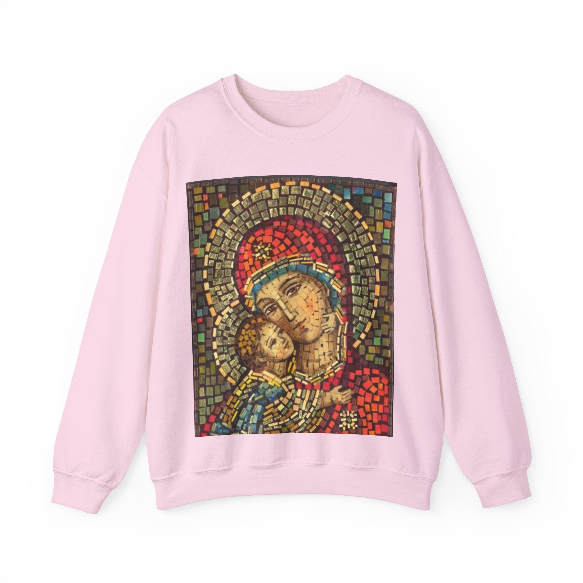 Unisex Heavy Blend™ Crewneck Sweatshirt - Colorful Mosaic Virgin Mary Design
