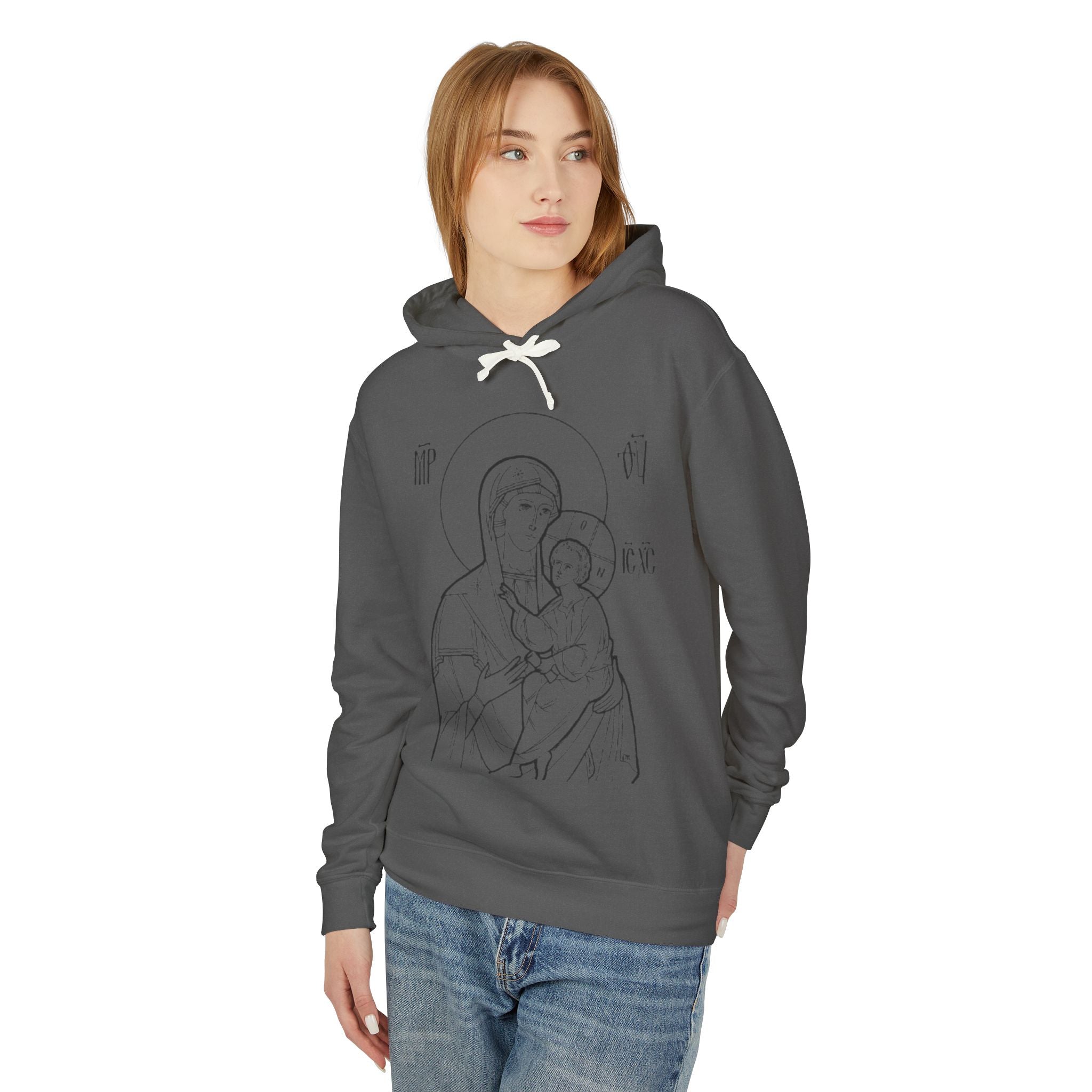 Unisex Religious Virgin Mary Hooded Sweatshirt - Lightweight & Comfortable