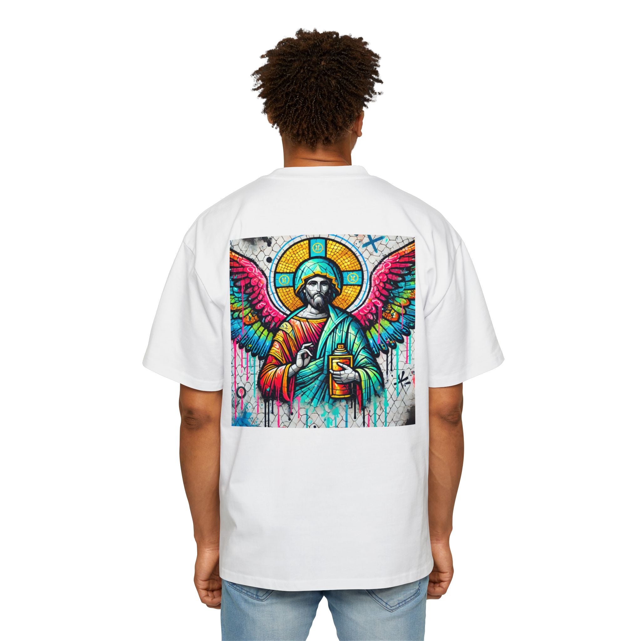 Colorful Angel Graphic Oversized Tee for Men - Spiritual Streetwear
