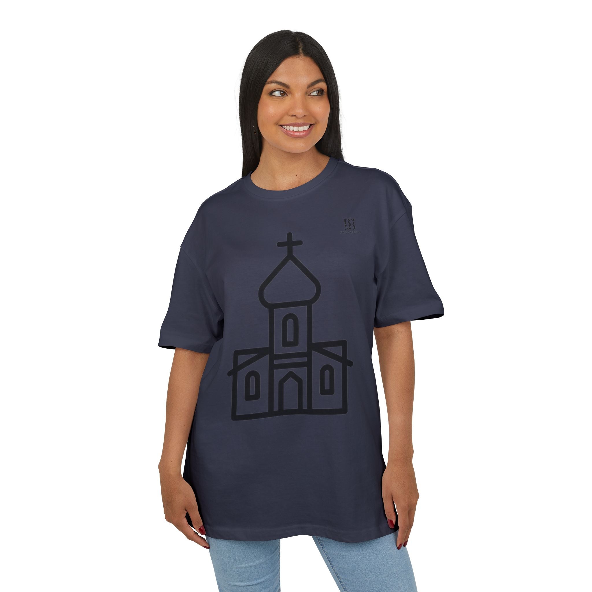 Unisex Heavy Oversize Tee - Modern Minimalist Church Design, Casual Wear for Everyday Style