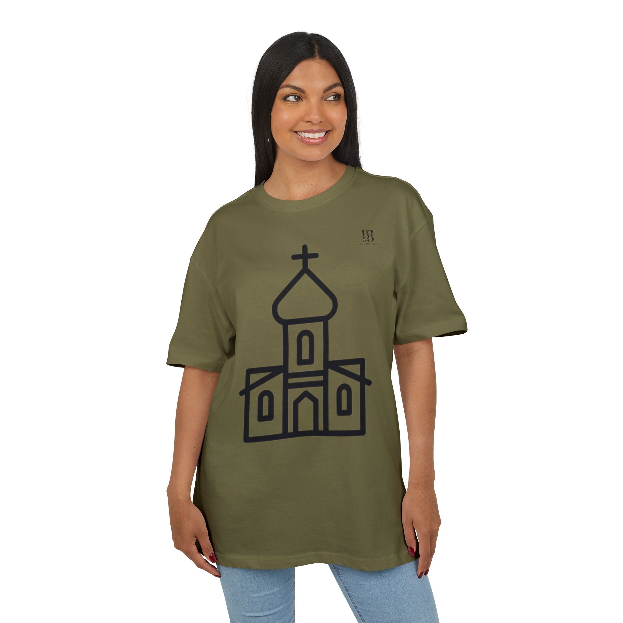 Unisex Heavy Oversize Tee - Modern Minimalist Church Design, Casual Wear for Everyday Style