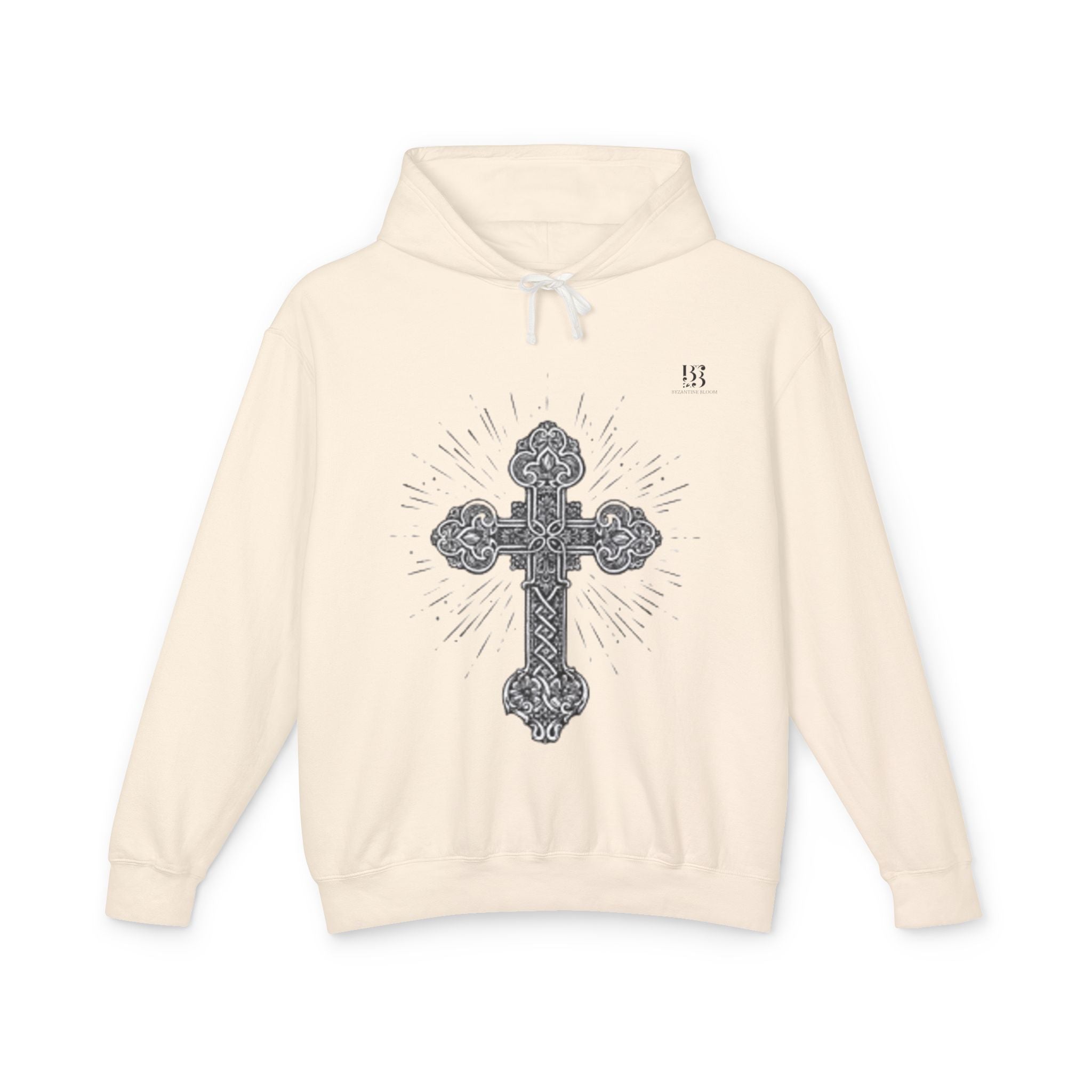Unisex Lightweight Hooded Sweatshirt with Intricate Cross Design - Perfect for Faith and Style Lovers