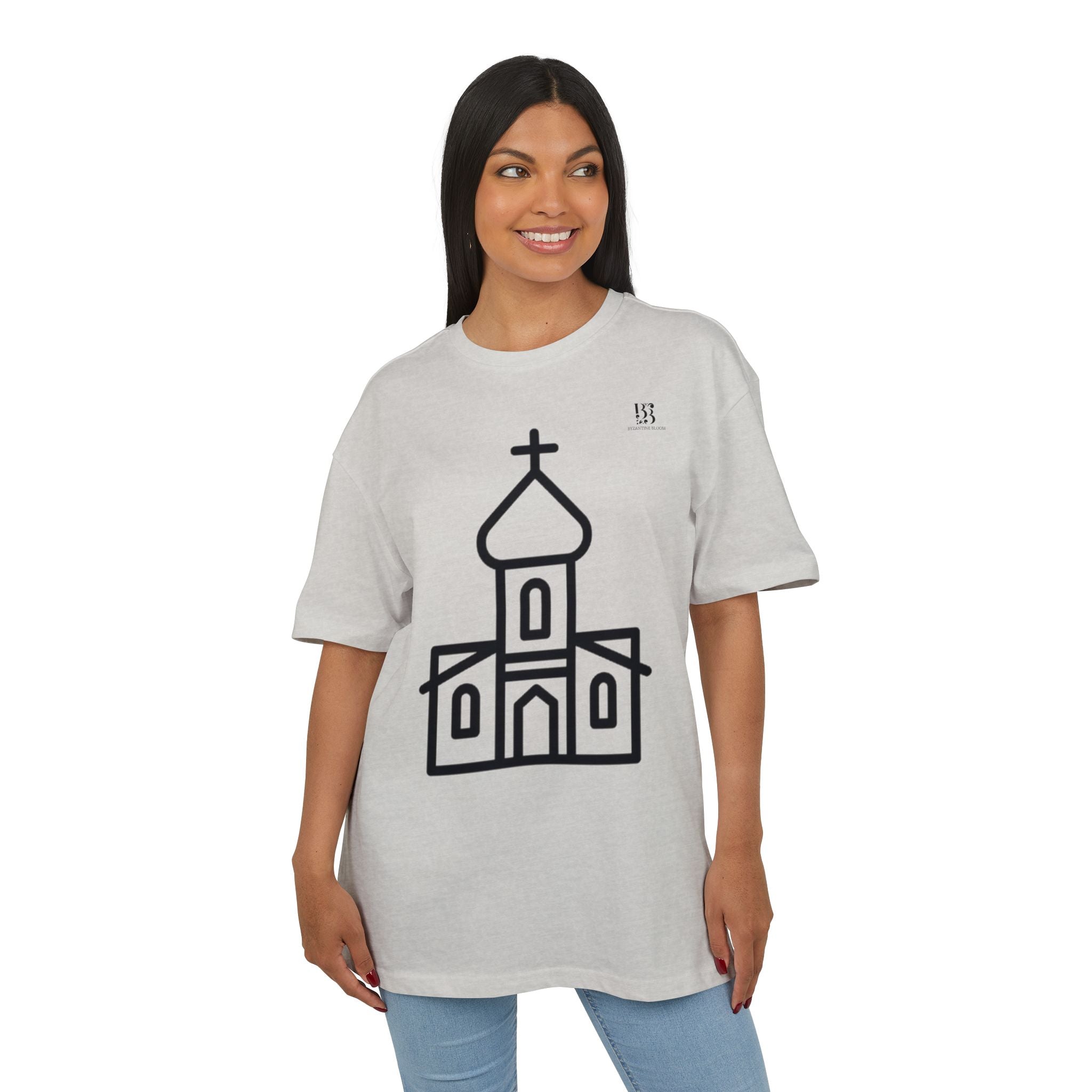 Unisex Heavy Oversize Tee - Modern Minimalist Church Design, Casual Wear for Everyday Style