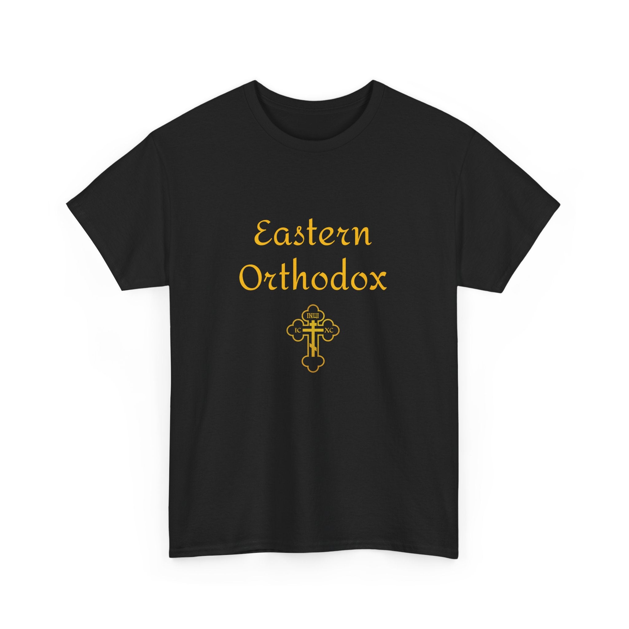 Eastern Orthodox Unisex Heavy Cotton Tee Gold cross- Faith & Tradition Apparel