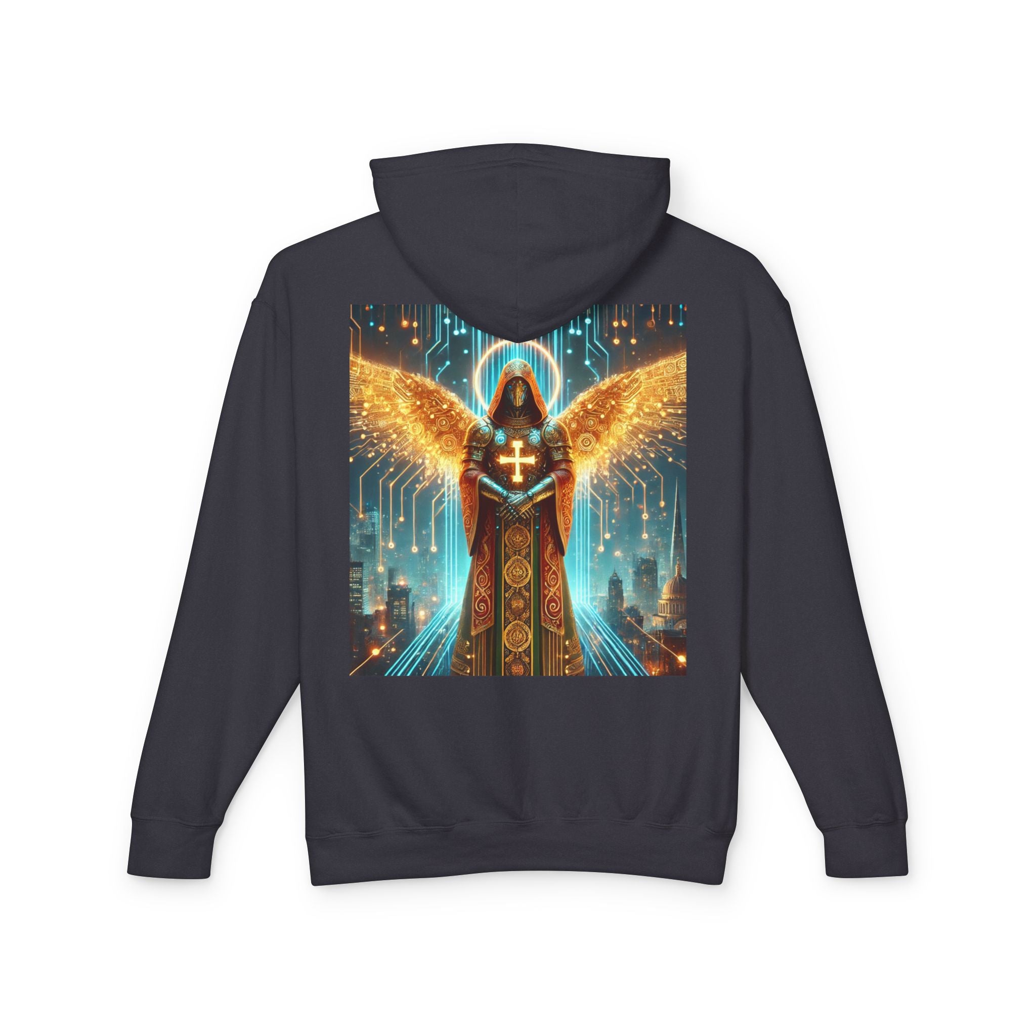 Unisex Lightweight Angelic Graphic Hoodie - Dreamy Vibes, Spiritual Design