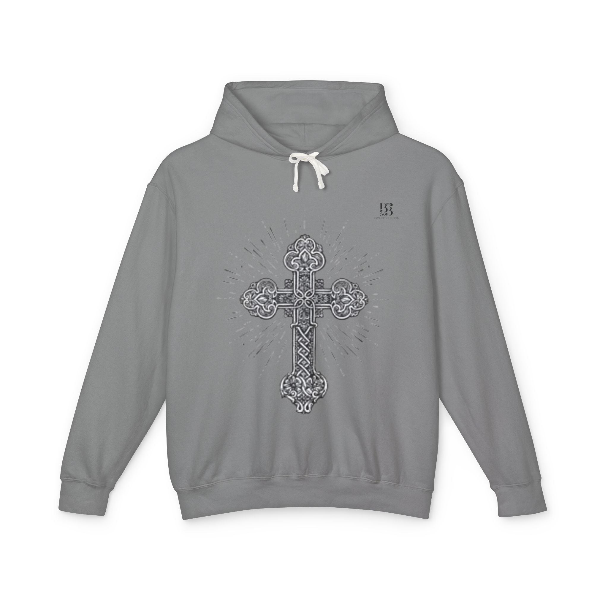 Unisex Lightweight Hooded Sweatshirt with Intricate Cross Design - Perfect for Faith and Style Lovers