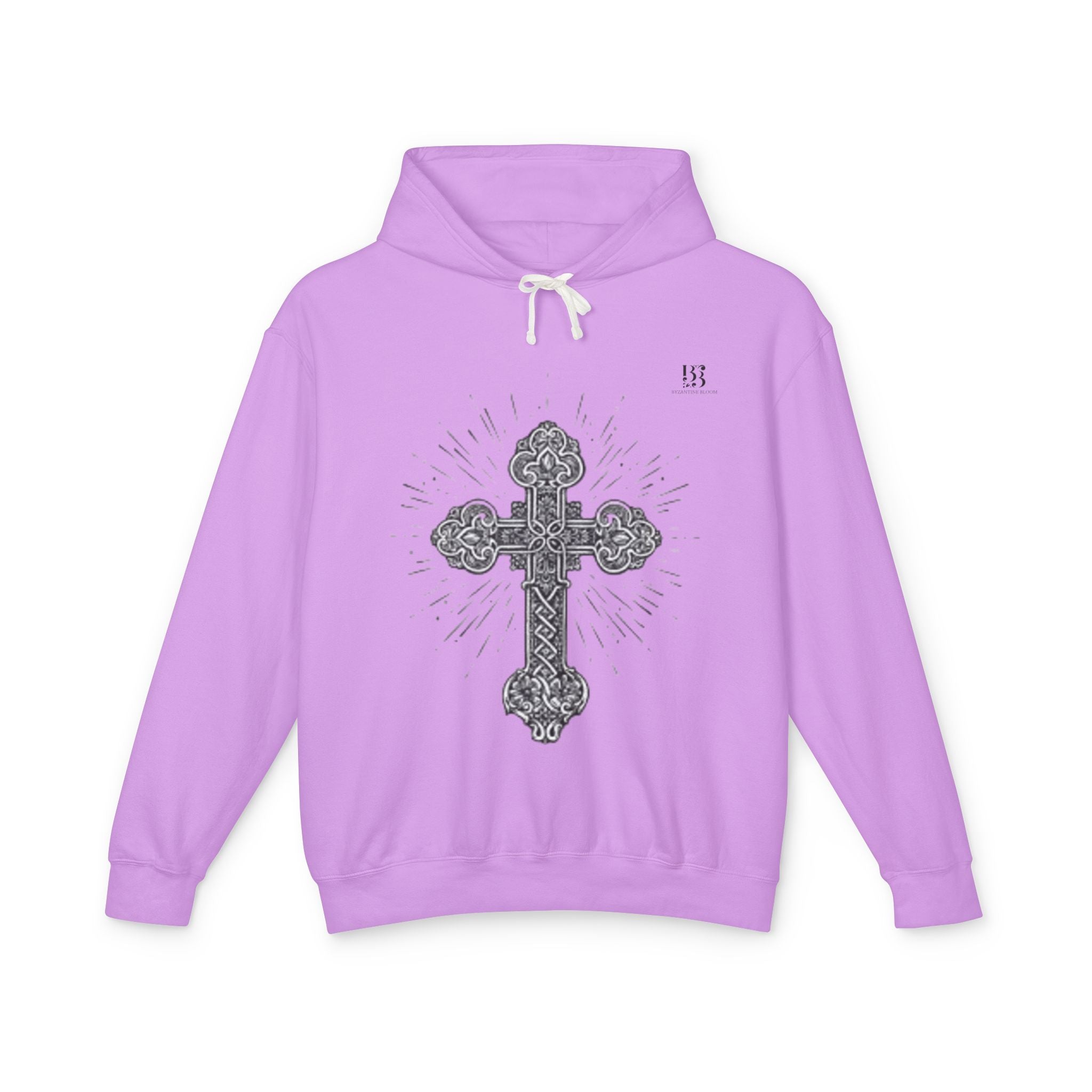 Unisex Lightweight Hooded Sweatshirt with Intricate Cross Design - Perfect for Faith and Style Lovers