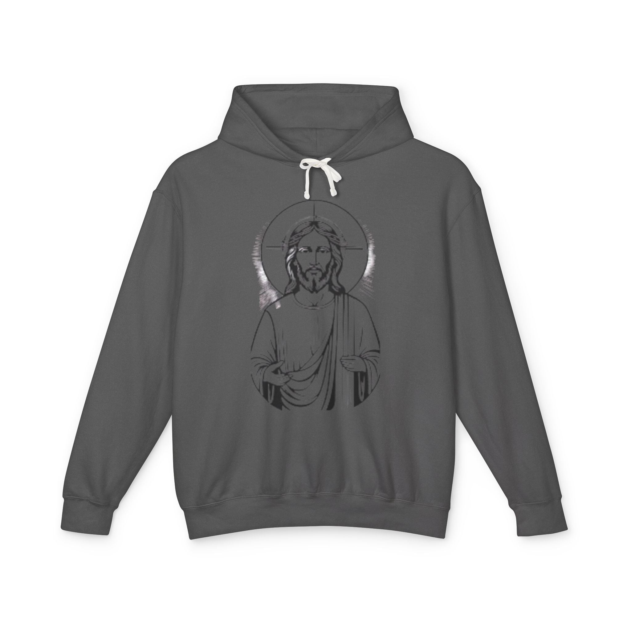 Faith-Inspired Unisex Lightweight Hooded Sweatshirt with Jesus Design