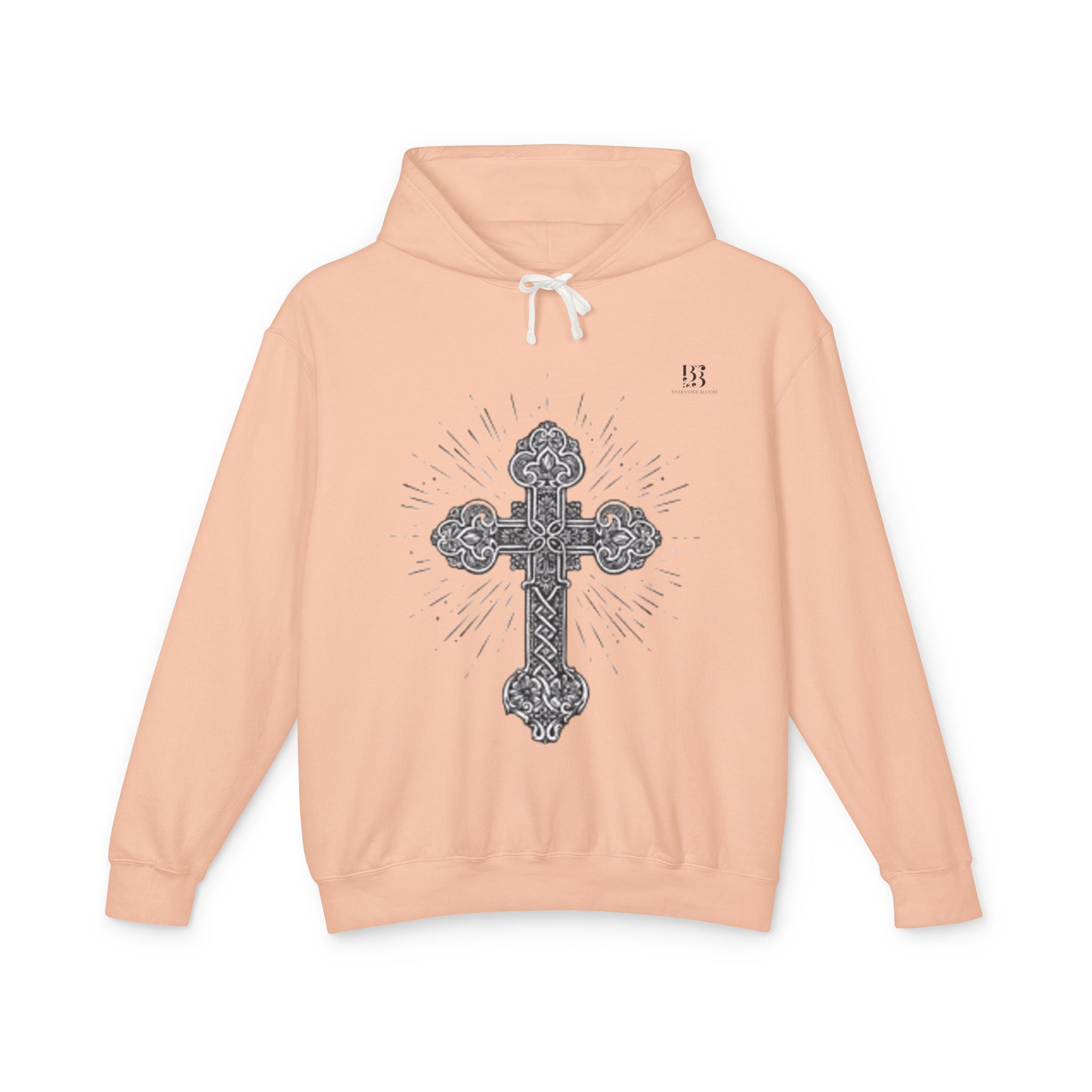 Unisex Lightweight Hooded Sweatshirt with Intricate Cross Design - Perfect for Faith and Style Lovers