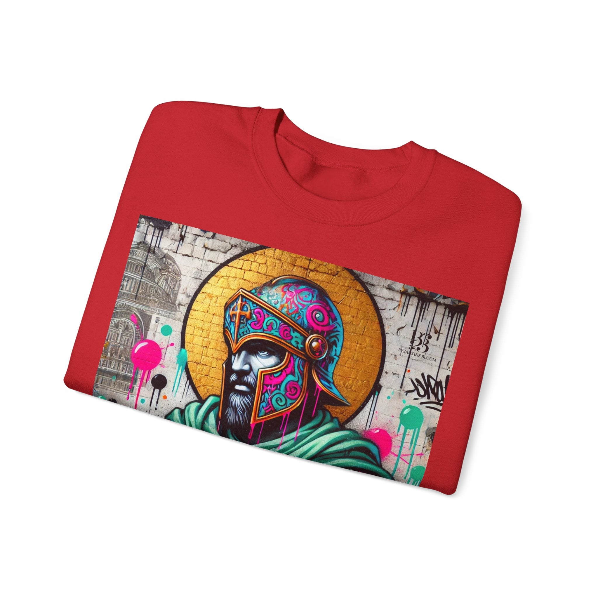 Vibrant Graffiti Roman Warrior Sweatshirt - Unisex Heavy Blend Crewneck