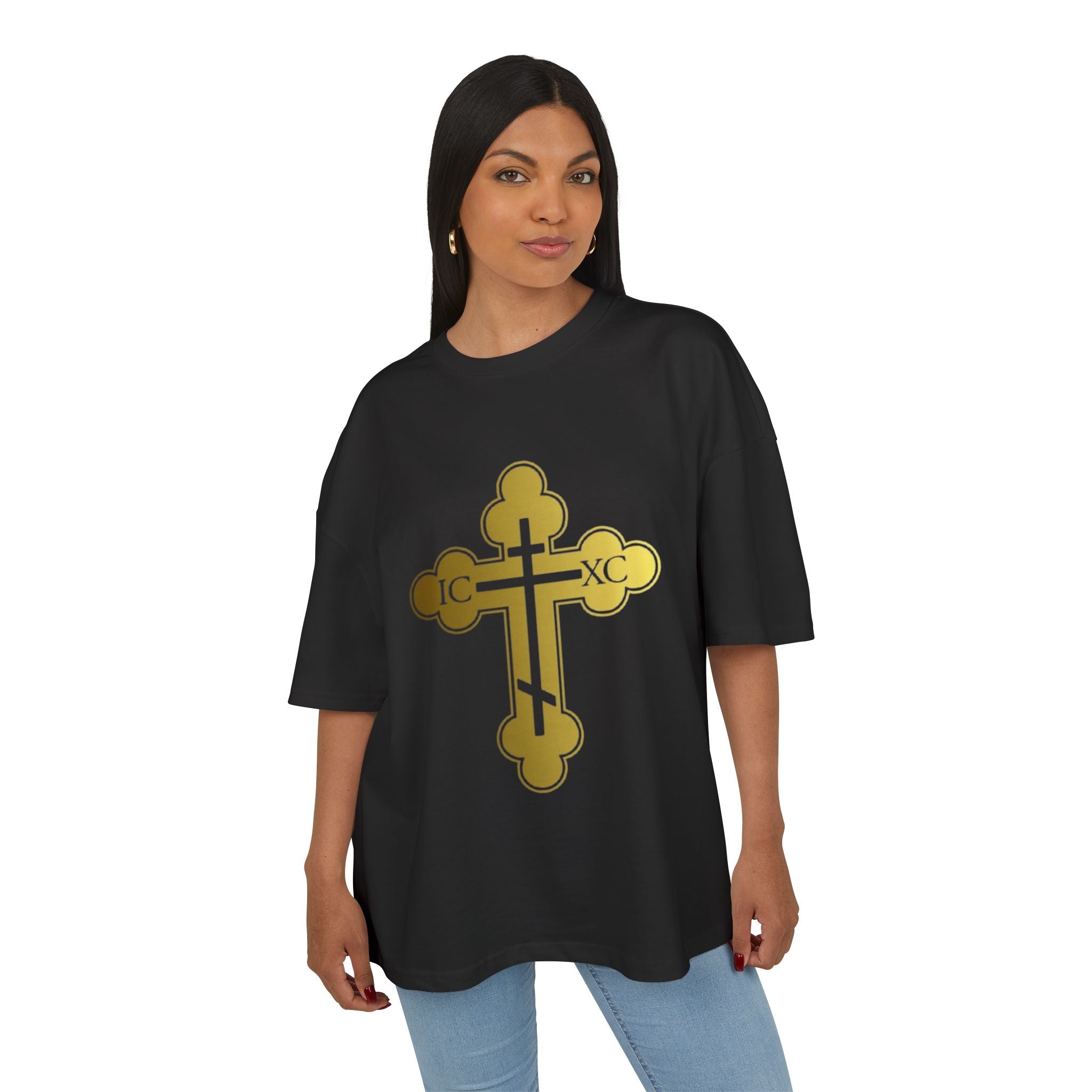 Black Ascension - Gold Cross Design Unisex Heavy Cotton Tee - Faith & Style