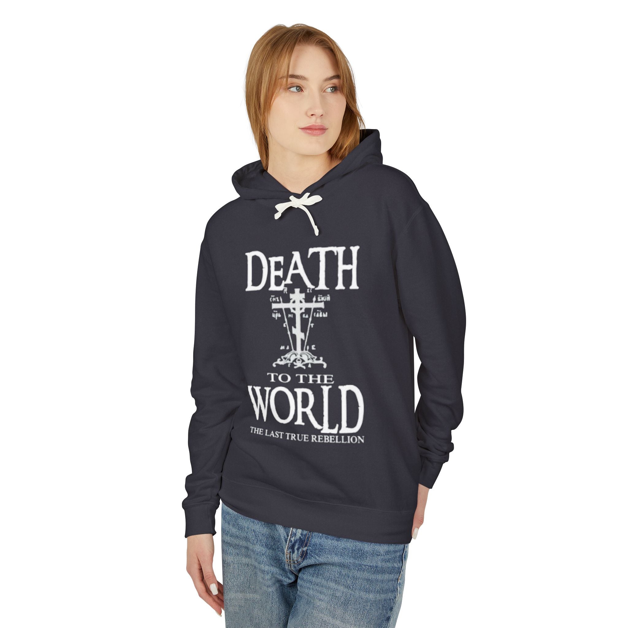 Unisex Lightweight Hooded Sweatshirt - 'Death to the World' Graphic Rebel Hoodie