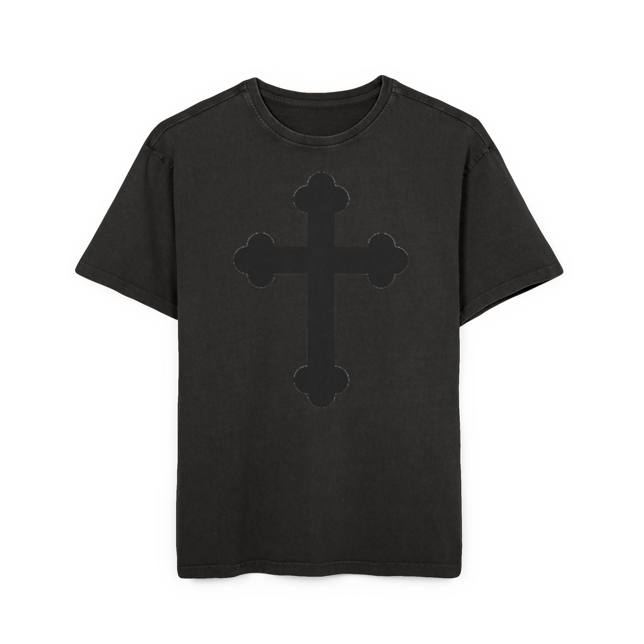 Orthodox Cross - Men's Acid Washed Oversized Tee with Cross Design