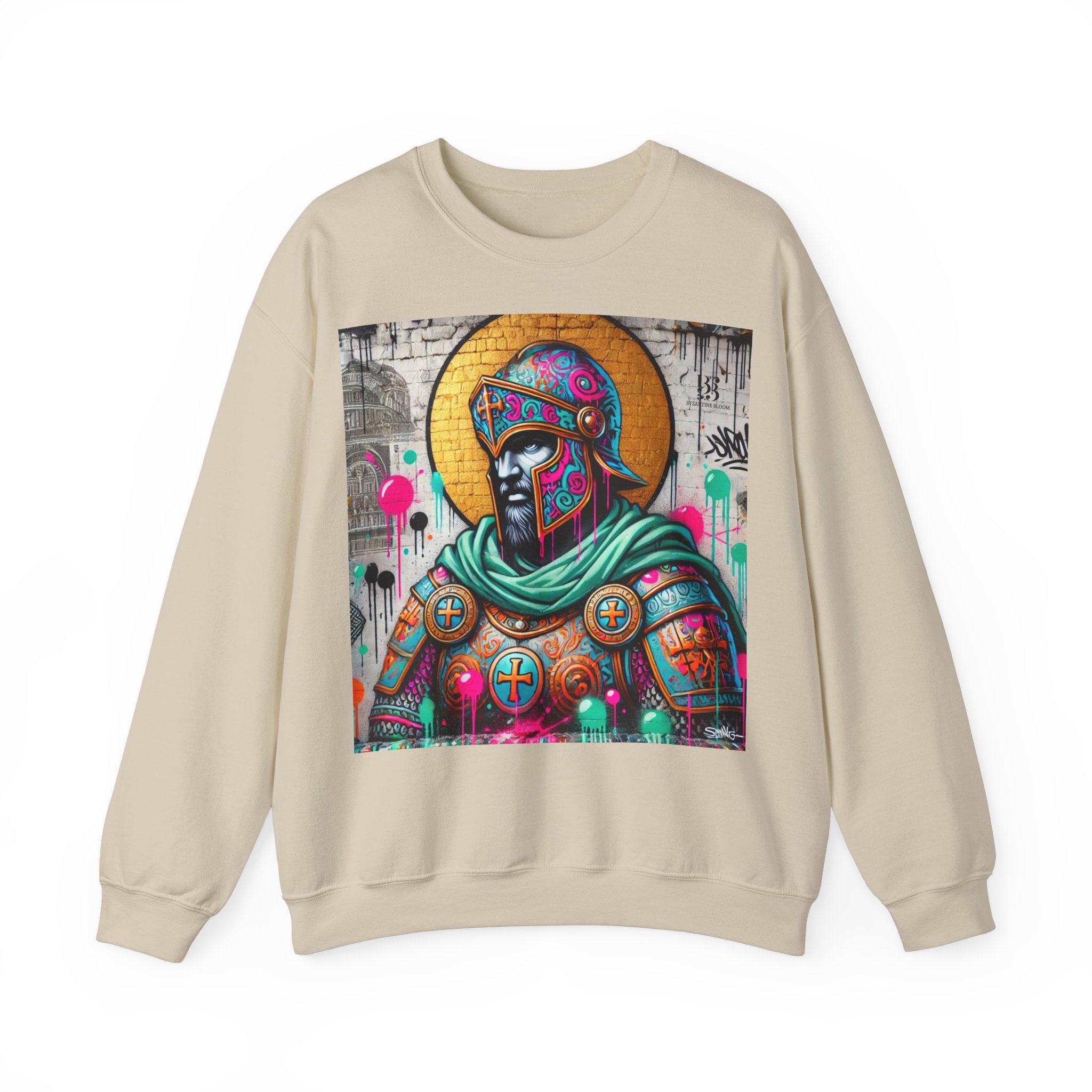 Vibrant Graffiti Roman Warrior Sweatshirt - Unisex Heavy Blend Crewneck