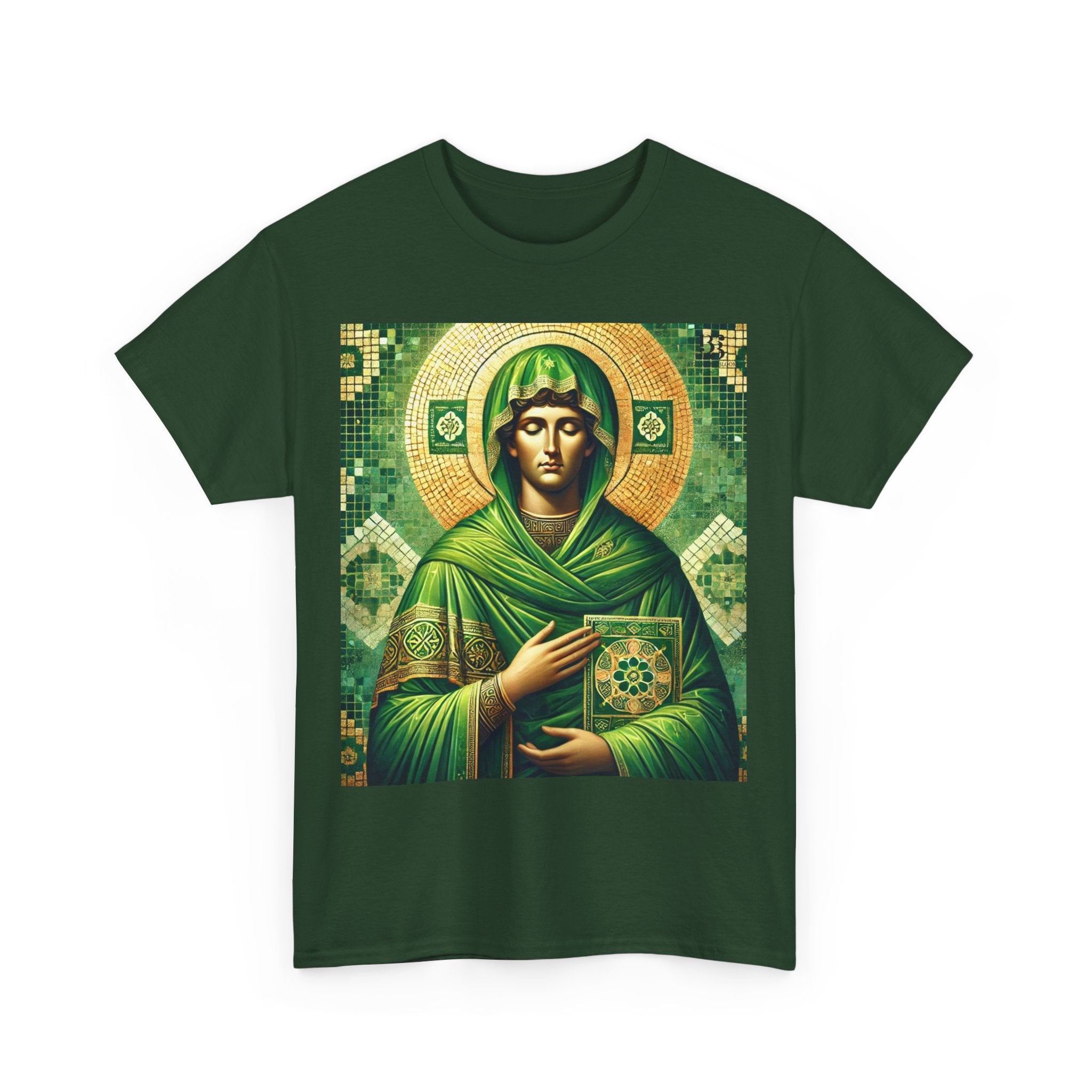 Saintly Green Unisex Heavy Cotton Tee - Religious Art T-Shirt for Spiritual Connection