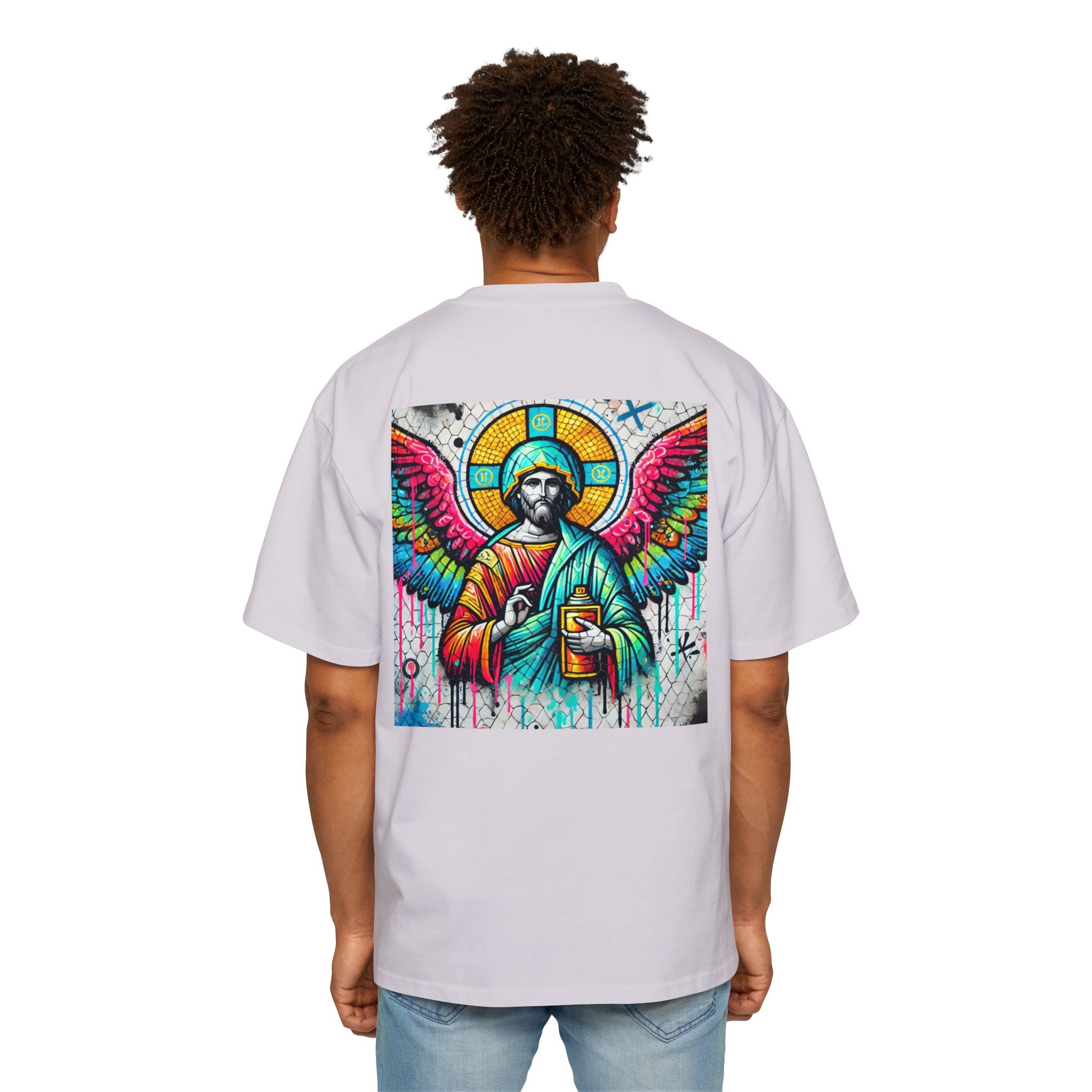 Colorful Angel Graphic Oversized Tee for Men - Spiritual Streetwear