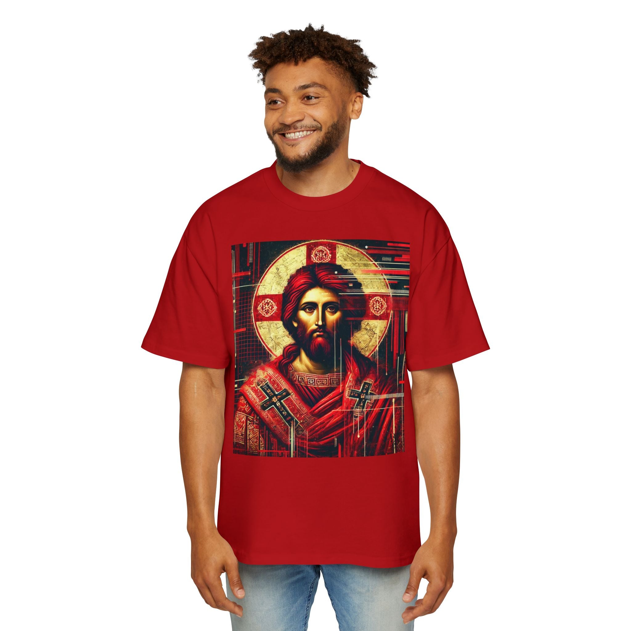 Men's Heavy Oversized Tee with Iconic Design - Bold Fashion Statement for Faith and Style