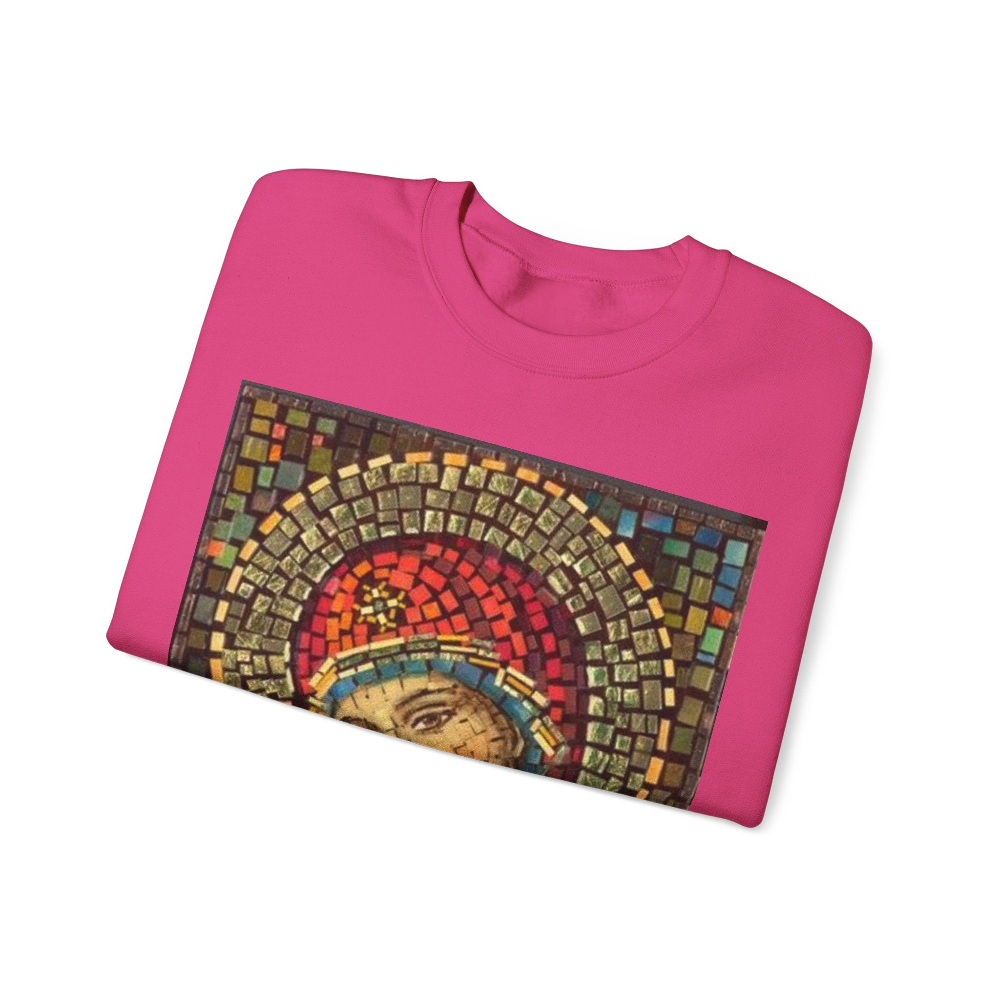 Unisex Heavy Blend™ Crewneck Sweatshirt - Colorful Mosaic Virgin Mary Design