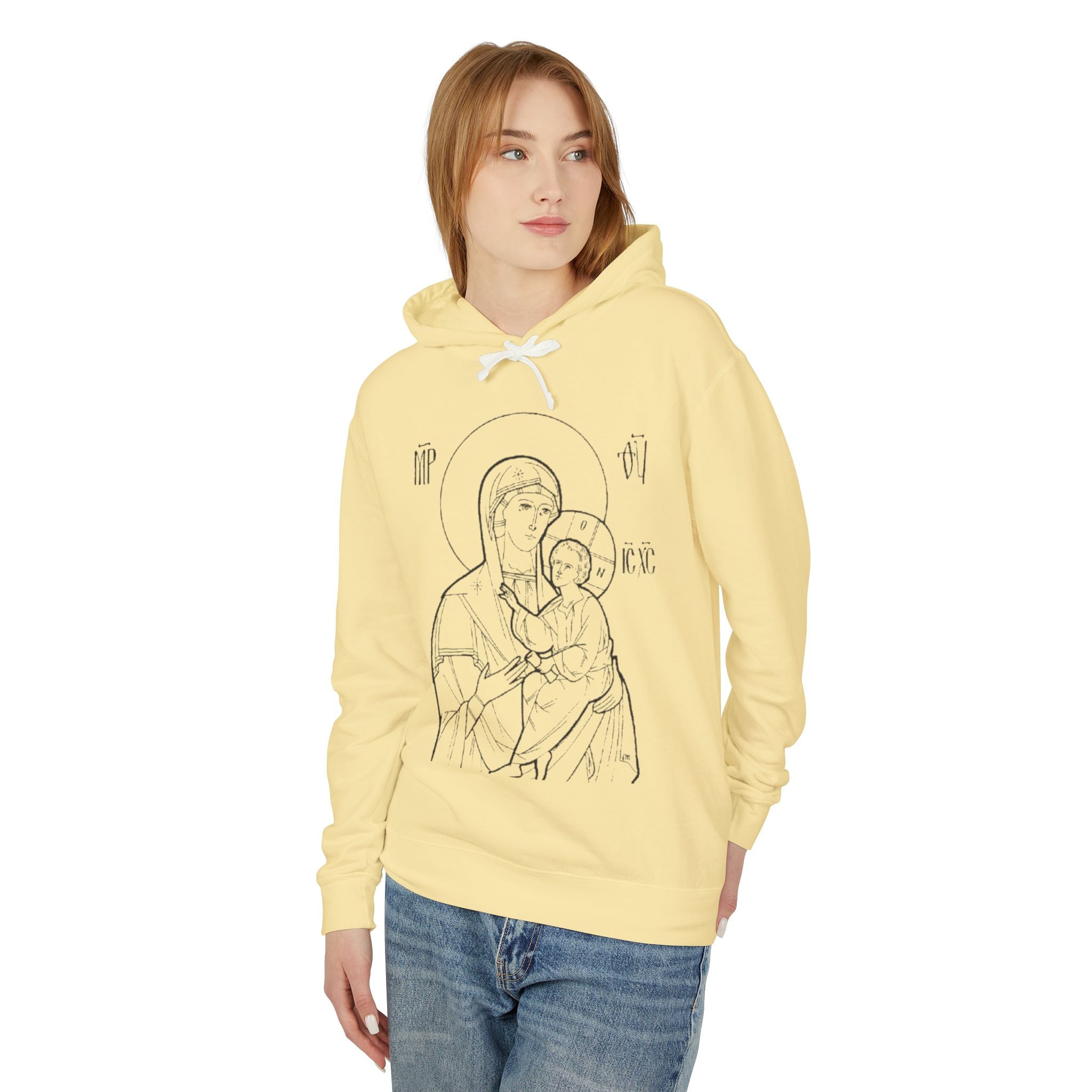 Unisex Religious Virgin Mary Hooded Sweatshirt - Lightweight & Comfortable