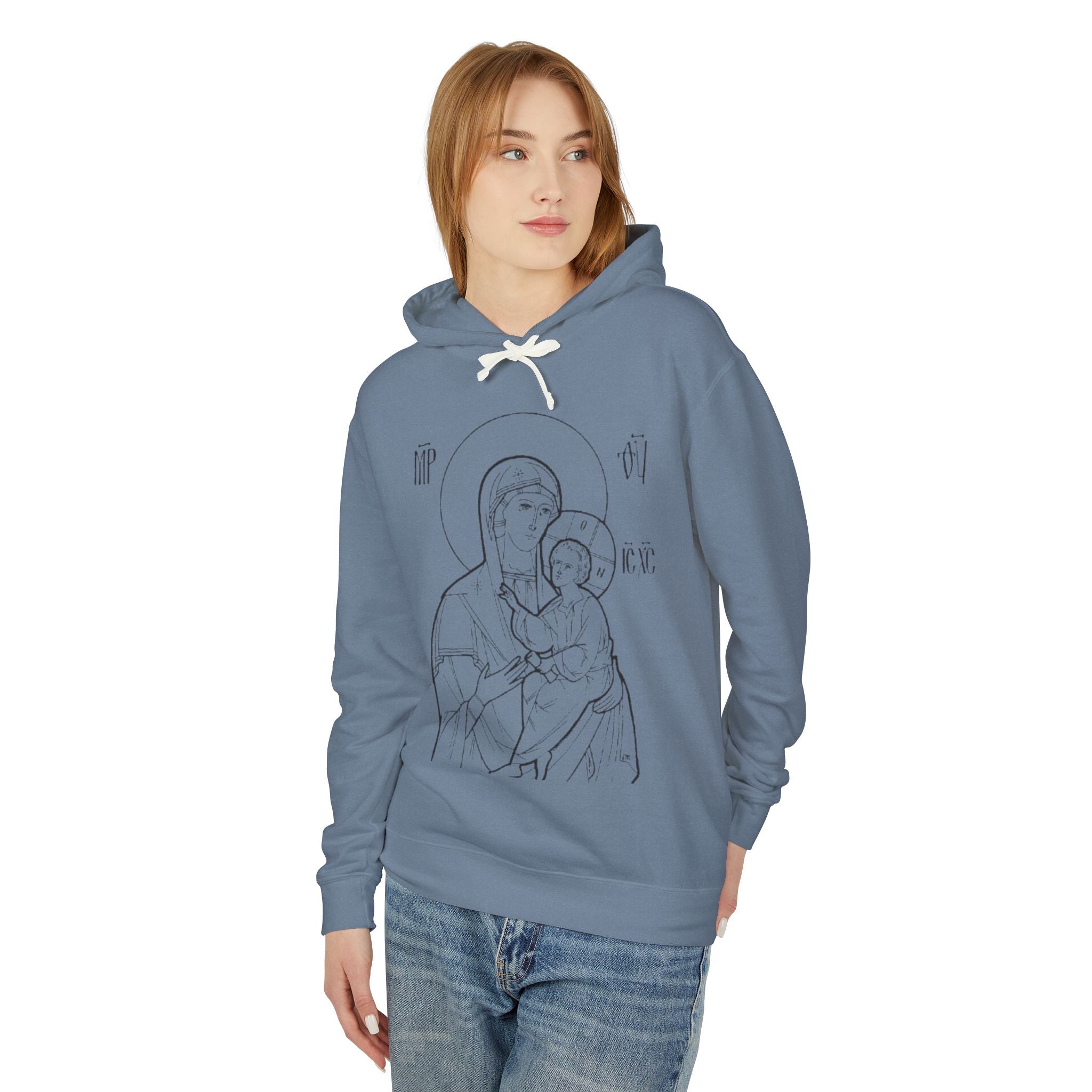 Unisex Religious Virgin Mary Hooded Sweatshirt - Lightweight & Comfortable