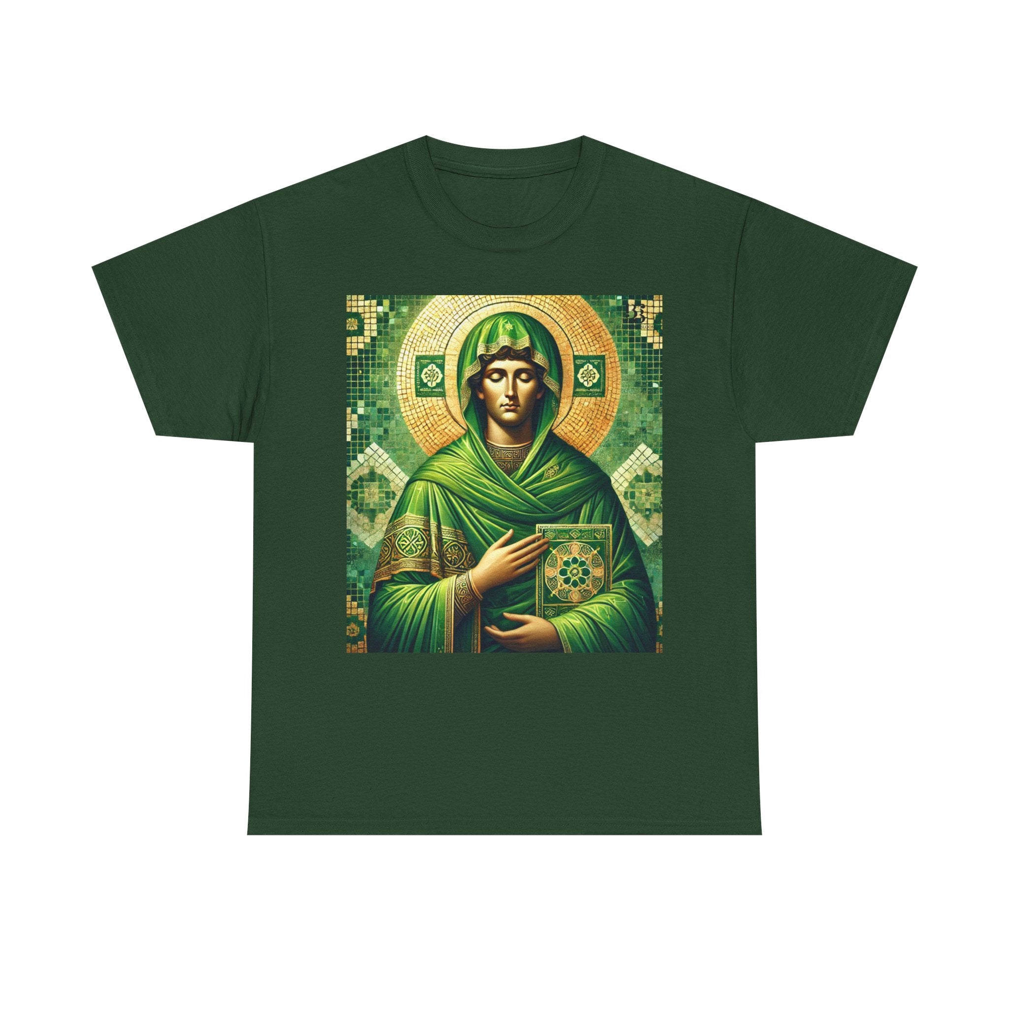 Saintly Green Unisex Heavy Cotton Tee - Religious Art T-Shirt for Spiritual Connection