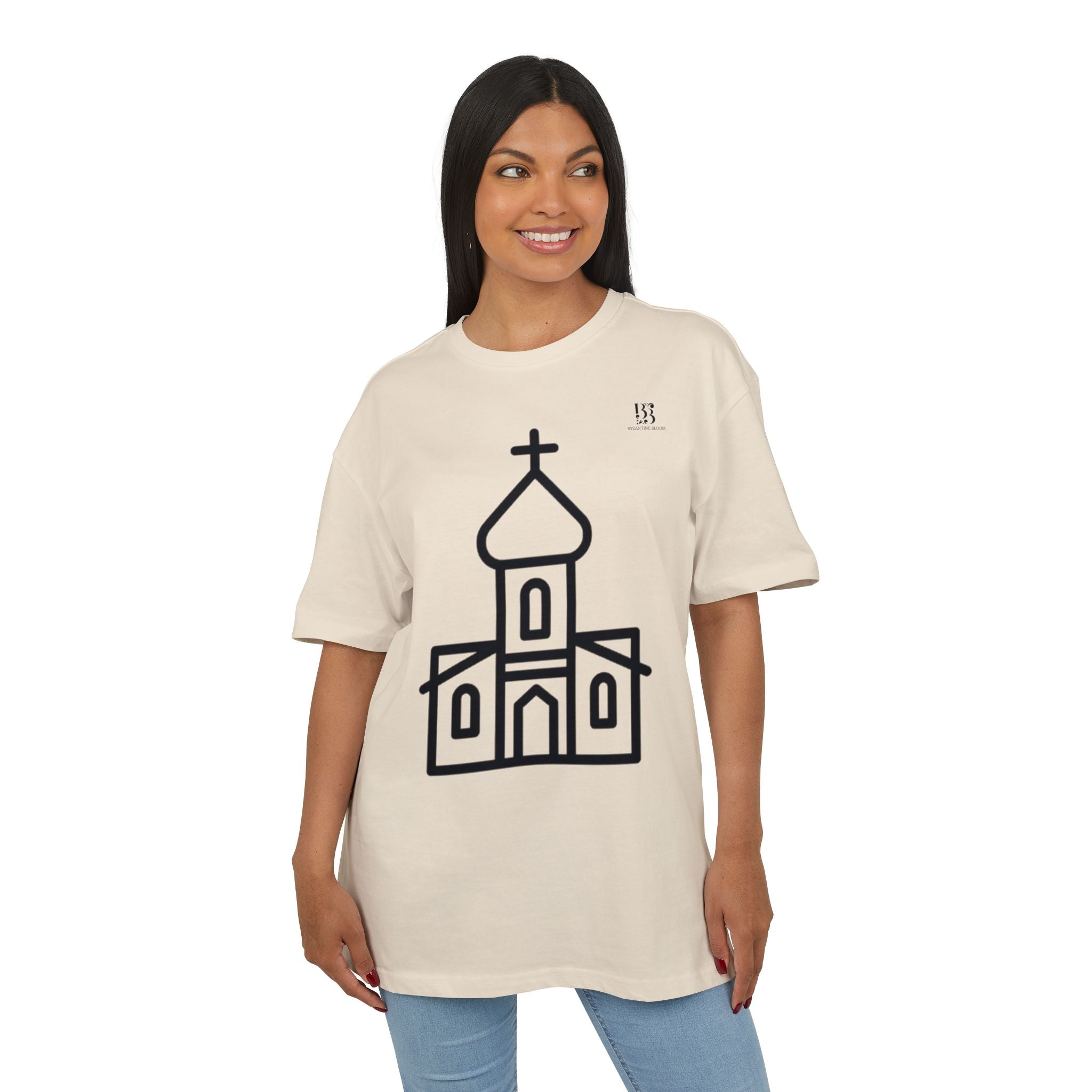 Unisex Heavy Oversize Tee - Modern Minimalist Church Design, Casual Wear for Everyday Style