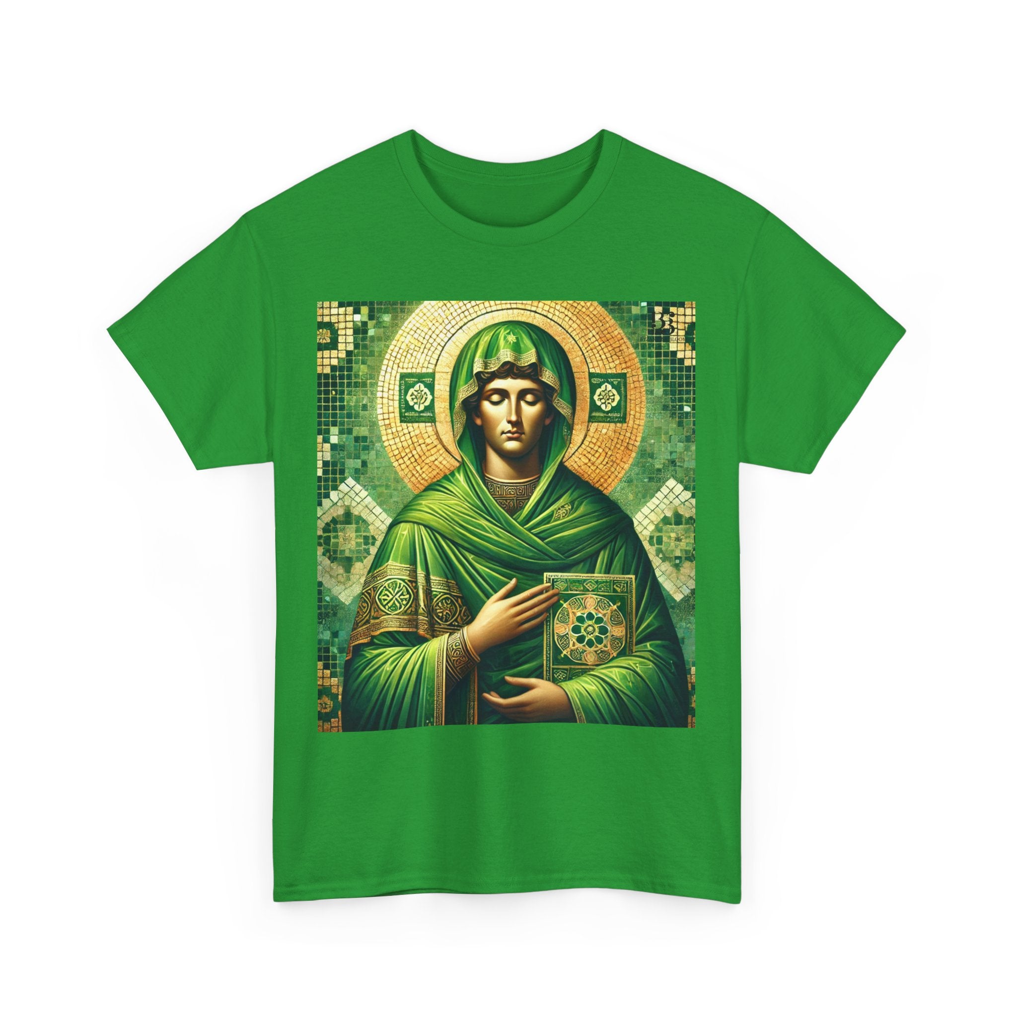 Saintly Green Unisex Heavy Cotton Tee - Religious Art T-Shirt for Spiritual Connection