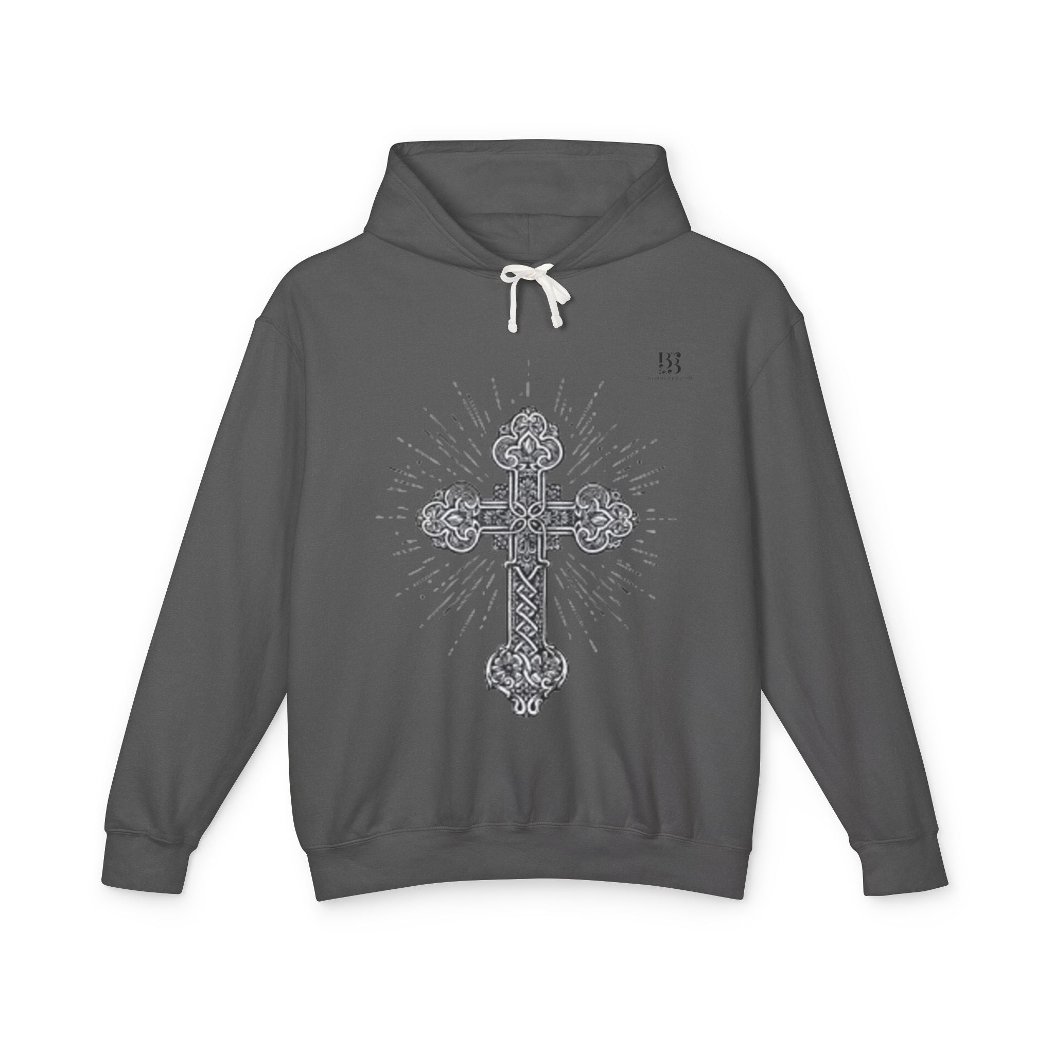 Unisex Lightweight Hooded Sweatshirt with Intricate Cross Design - Perfect for Faith and Style Lovers