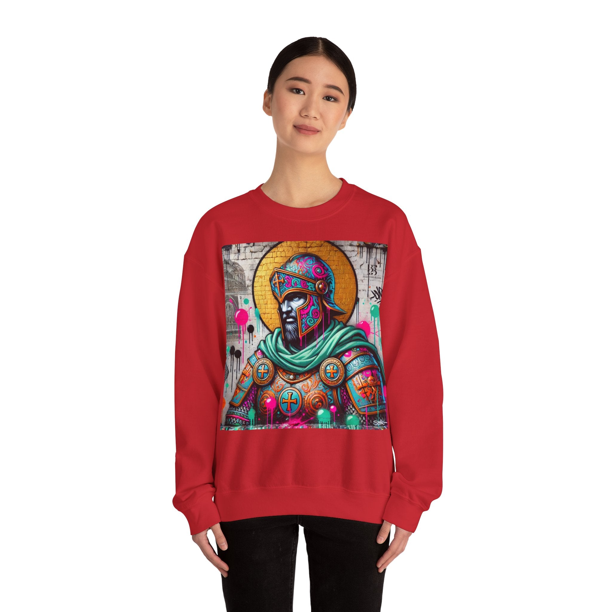 Vibrant Graffiti Roman Warrior Sweatshirt - Unisex Heavy Blend Crewneck