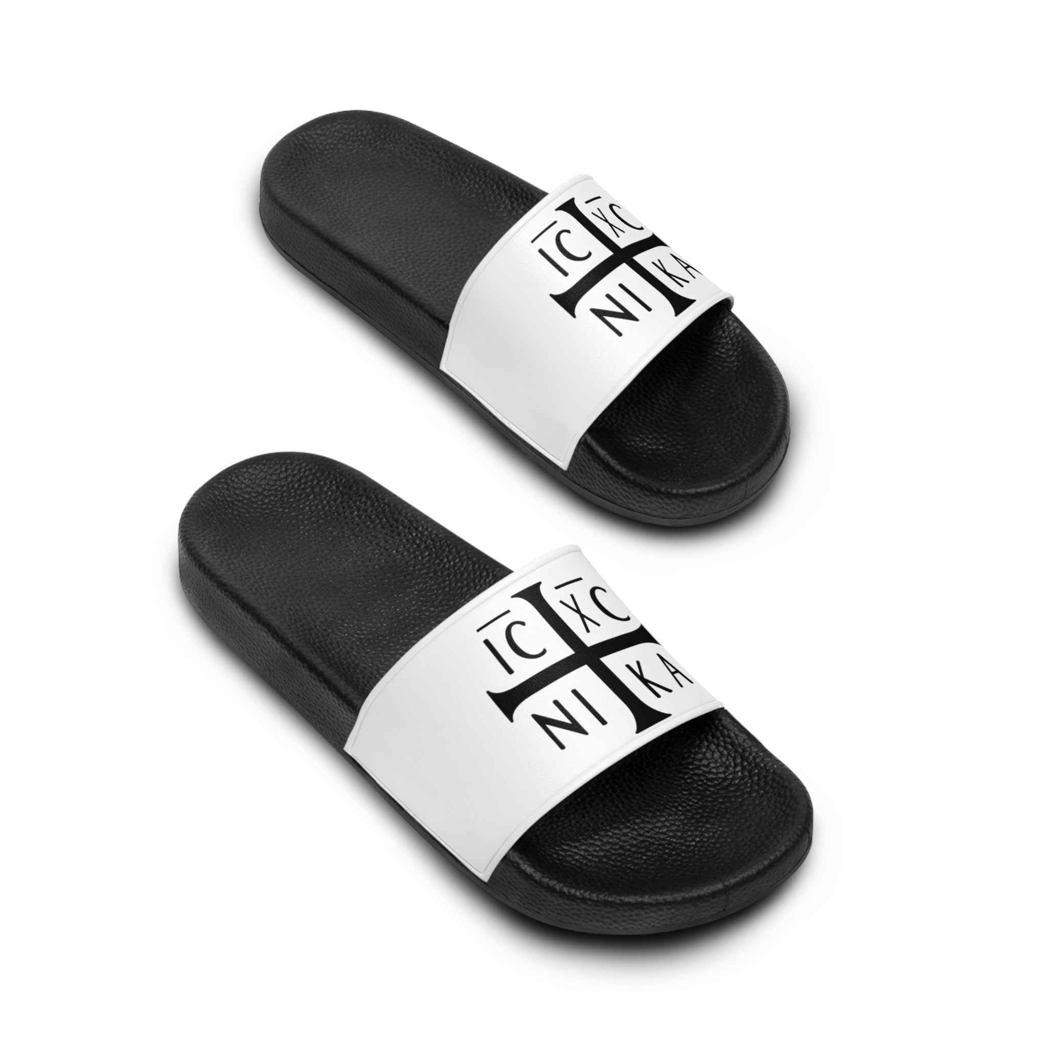 Men's Slide Sandals with Black Cross Logo