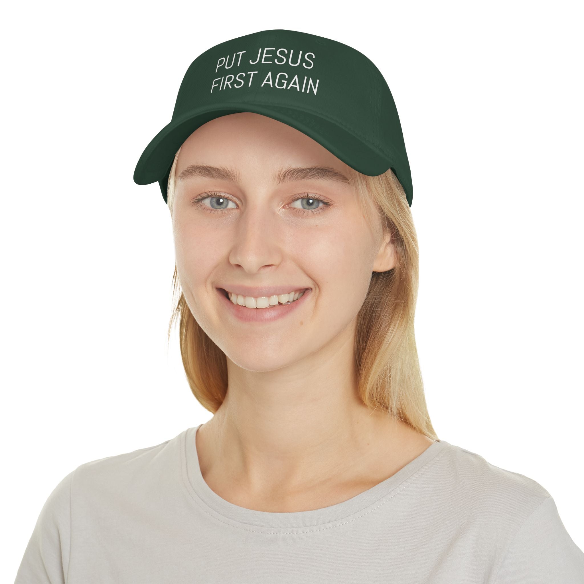 Inspirational Low Profile Baseball Cap - 'Put Jesus First Again'
