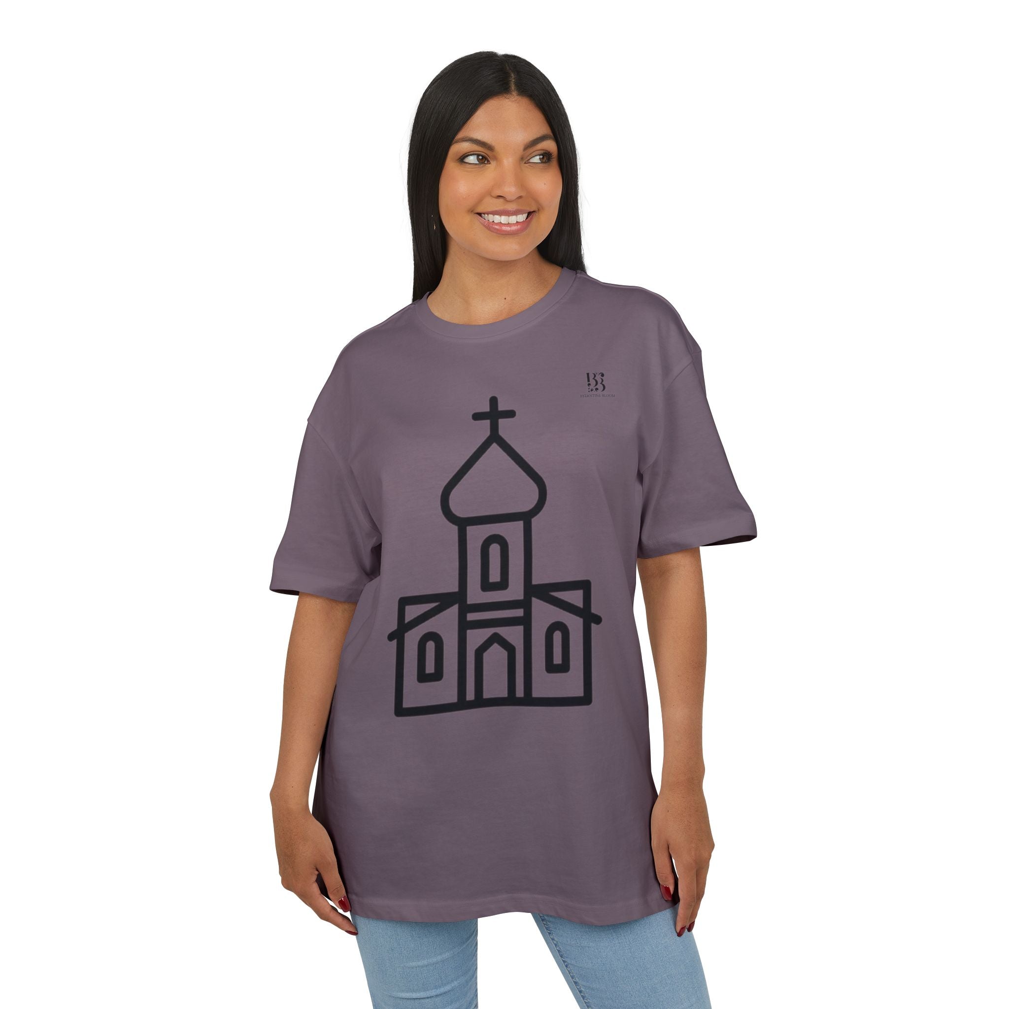 Unisex Heavy Oversize Tee - Modern Minimalist Church Design, Casual Wear for Everyday Style
