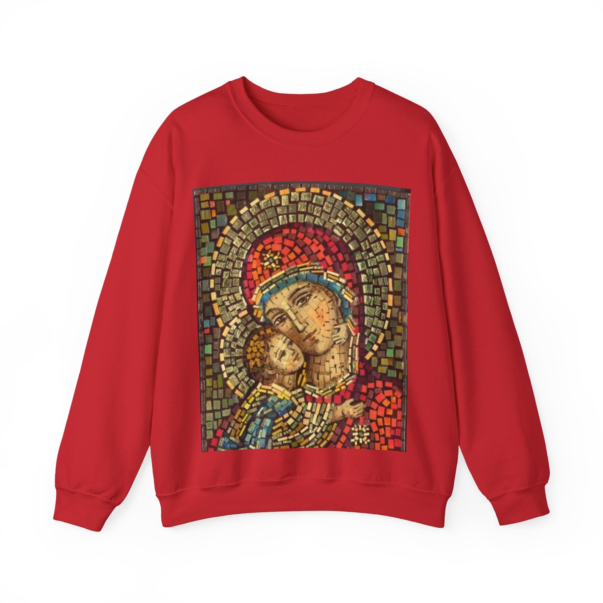 Unisex Heavy Blend™ Crewneck Sweatshirt - Colorful Mosaic Virgin Mary Design