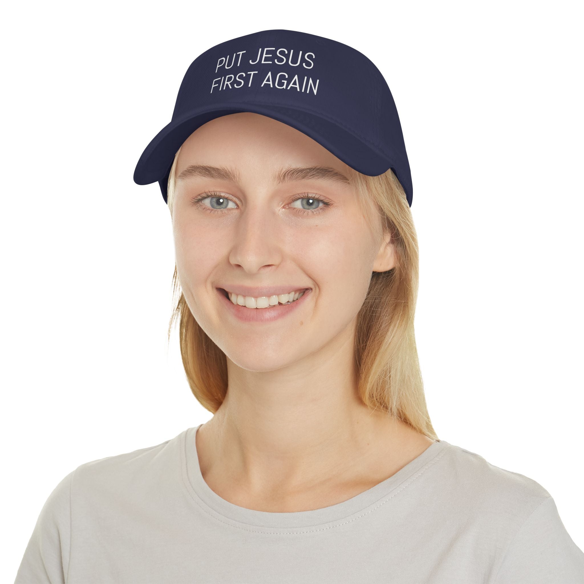 Inspirational Low Profile Baseball Cap - 'Put Jesus First Again'