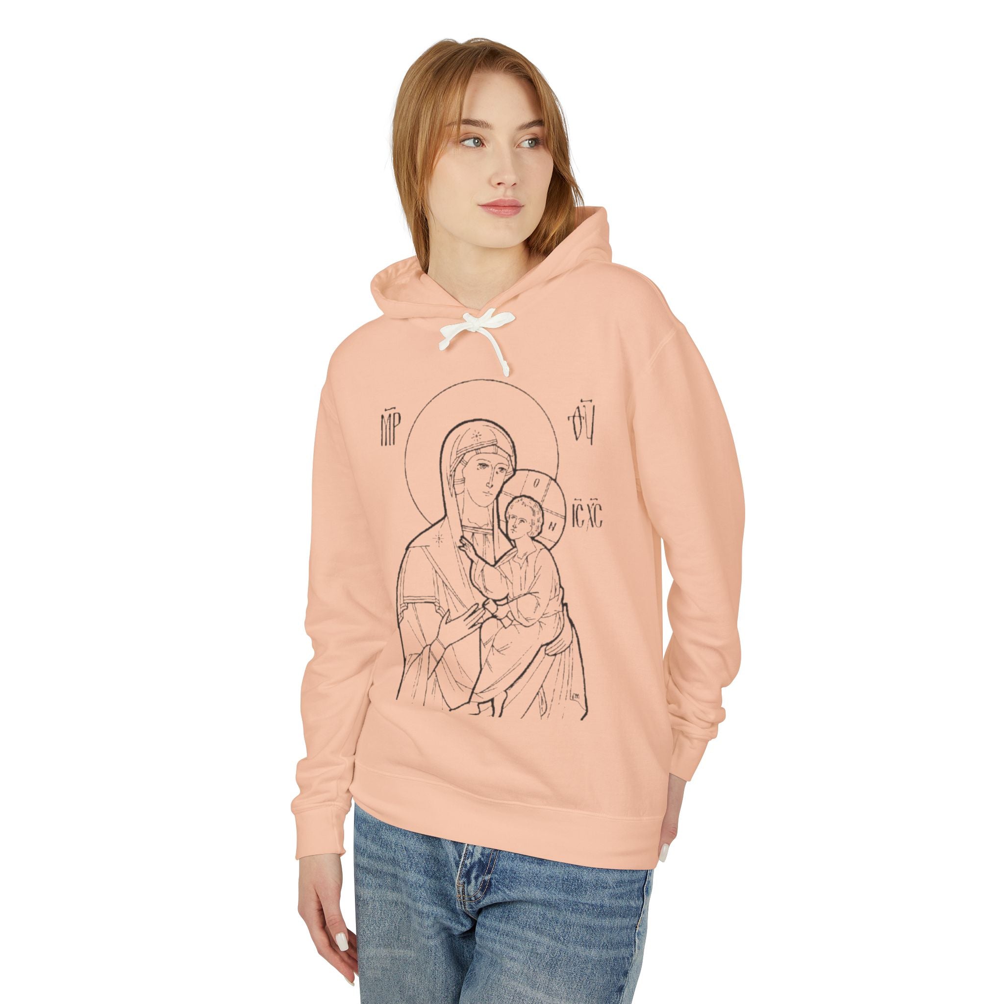 Unisex Religious Virgin Mary Hooded Sweatshirt - Lightweight & Comfortable