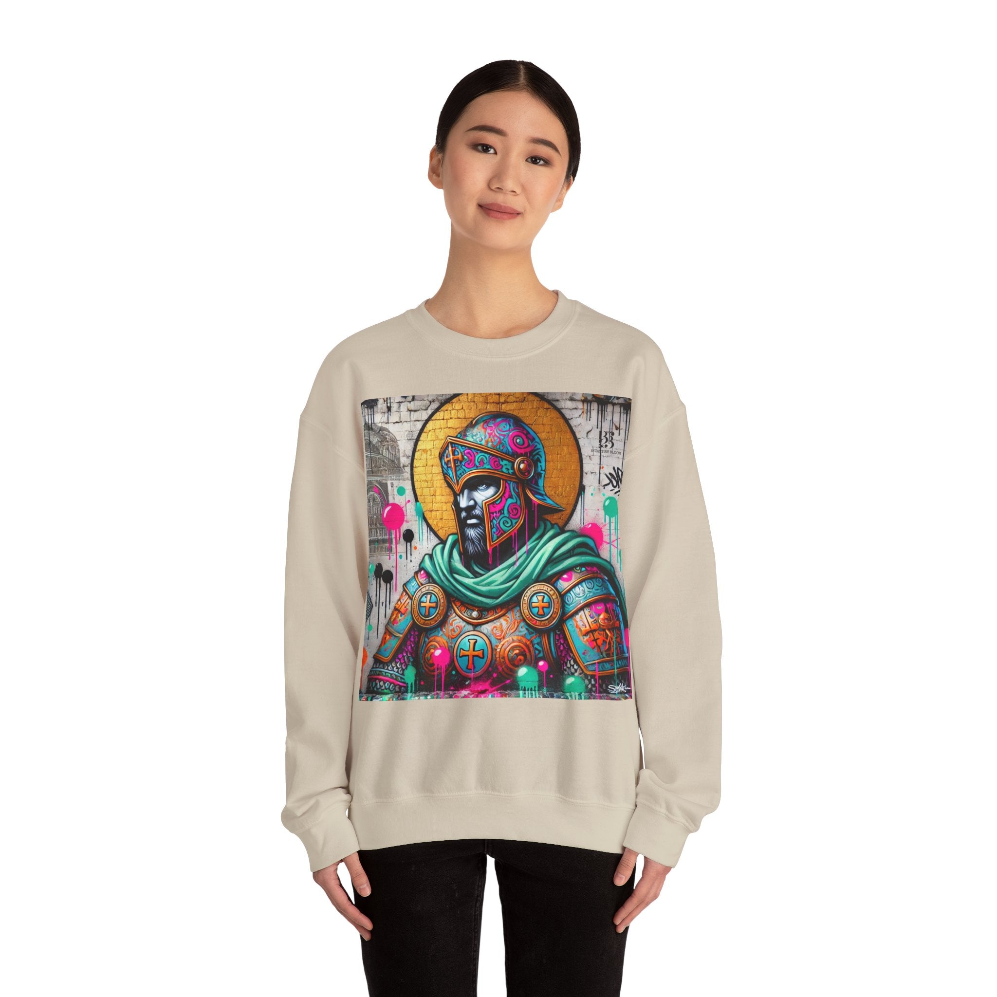 Vibrant Graffiti Roman Warrior Sweatshirt - Unisex Heavy Blend Crewneck