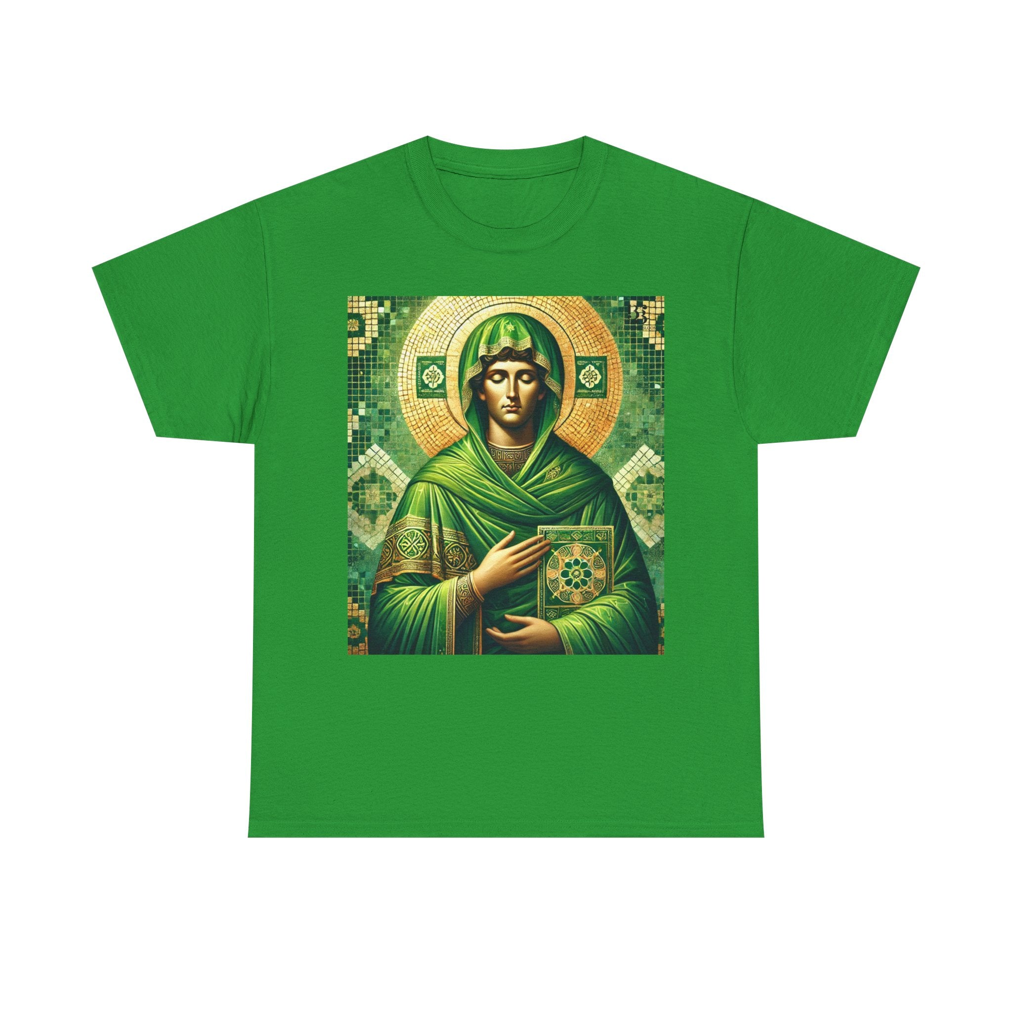 Saintly Green Unisex Heavy Cotton Tee - Religious Art T-Shirt for Spiritual Connection
