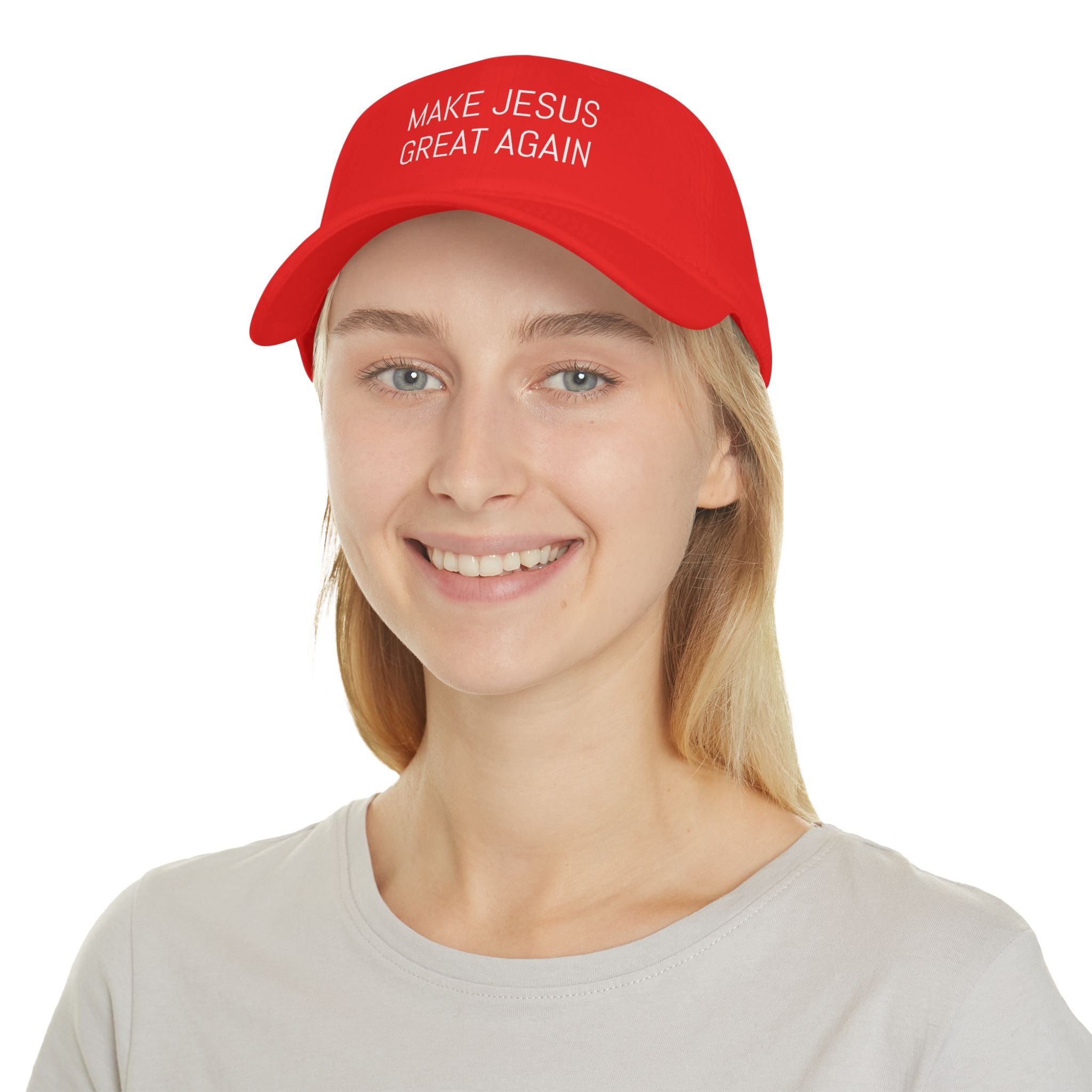 Make Jesus Great Again Low Profile Baseball Cap - Red Christian Faith Hat