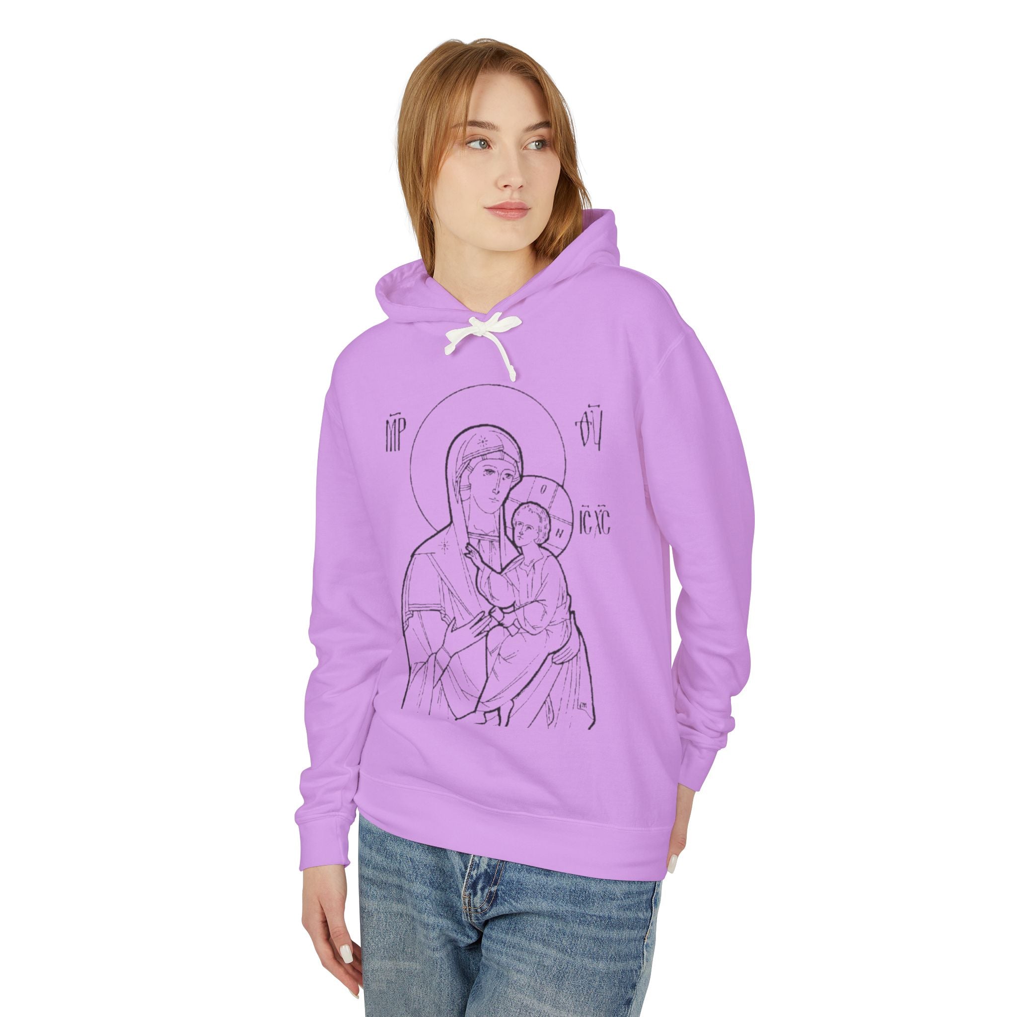 Unisex Religious Virgin Mary Hooded Sweatshirt - Lightweight & Comfortable