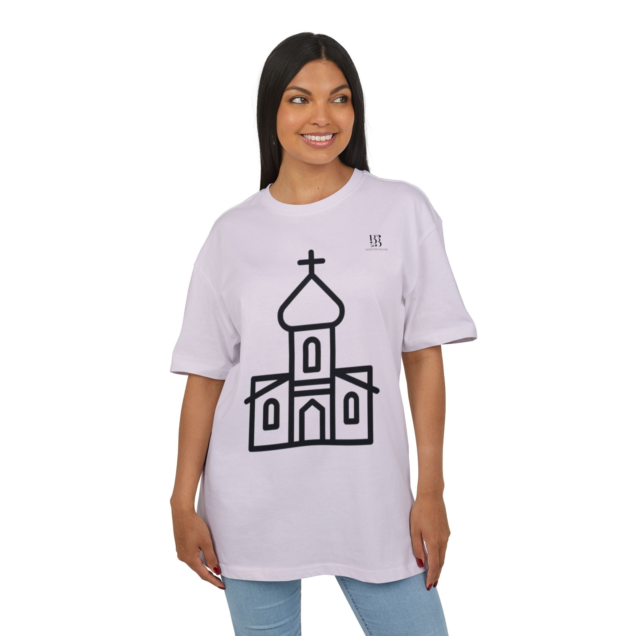 Unisex Heavy Oversize Tee - Modern Minimalist Church Design, Casual Wear for Everyday Style