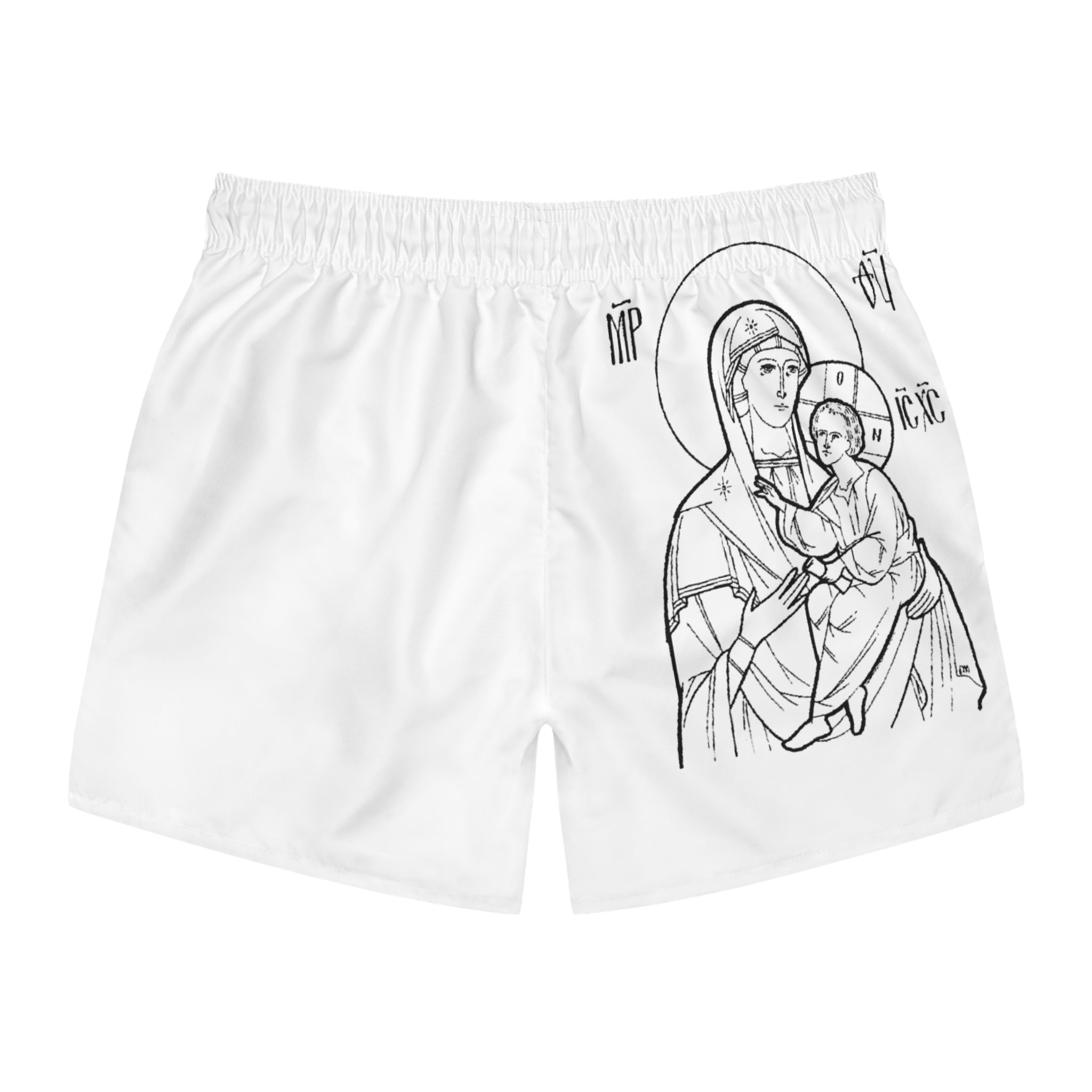 Religious Art Swim Trunks - Iconic Designs for Beach Vibes