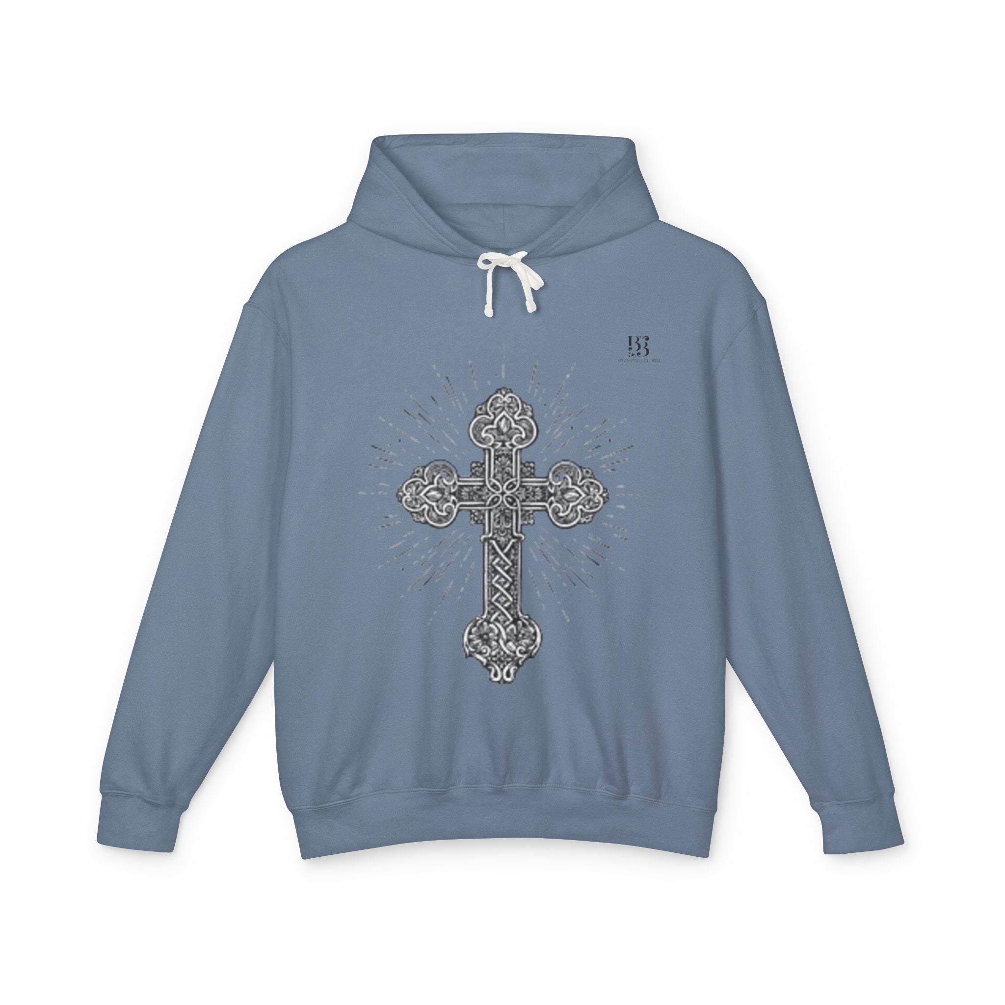 Unisex Lightweight Hooded Sweatshirt with Intricate Cross Design - Perfect for Faith and Style Lovers
